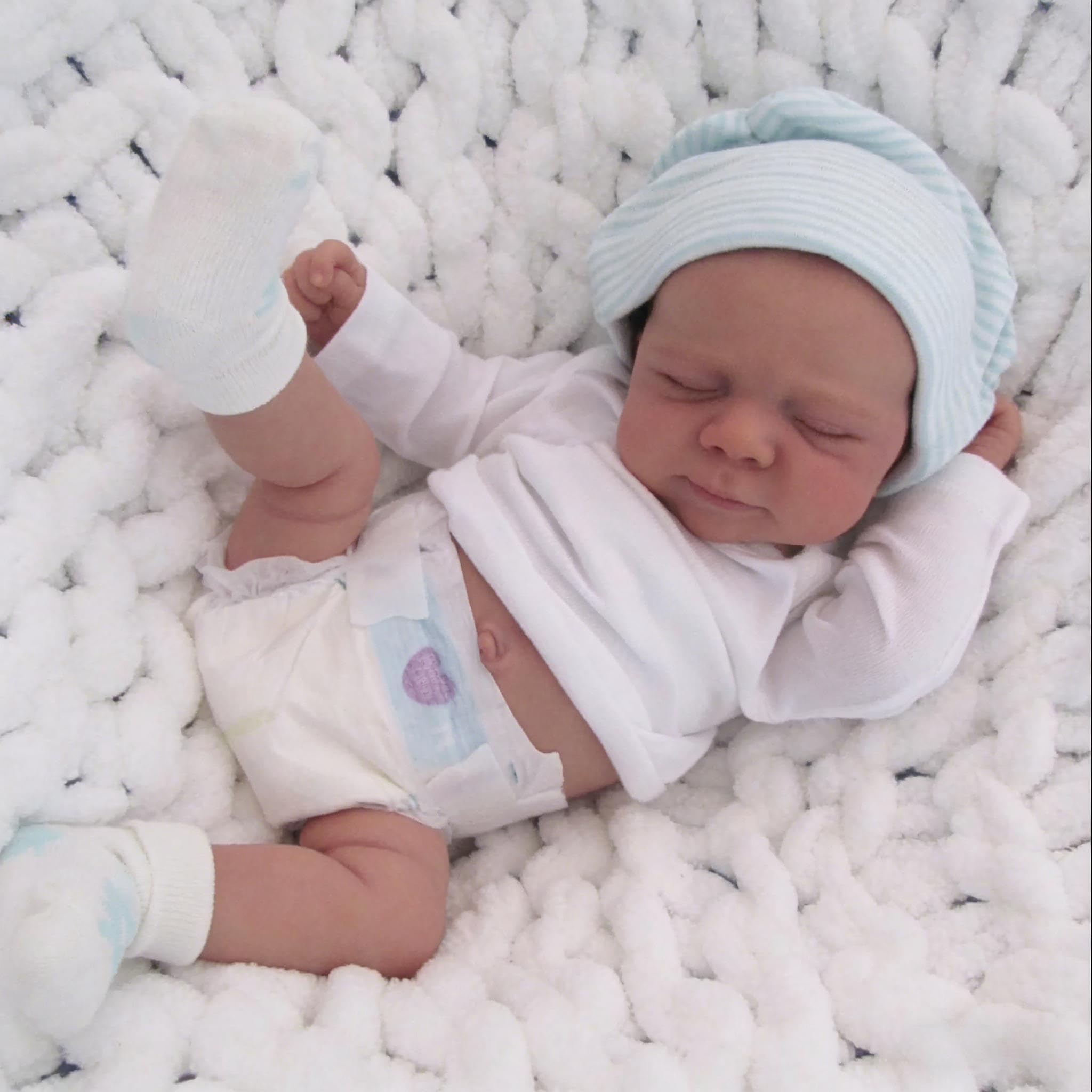 ROSHUAN Real Llife Baby Dolls That Look Real Sleeping Baby 18 inch 48 cm Realistic Reborn Baby Doll Silicone Full Body Vinyl Squishy Lifelike Newborn Washable Doll