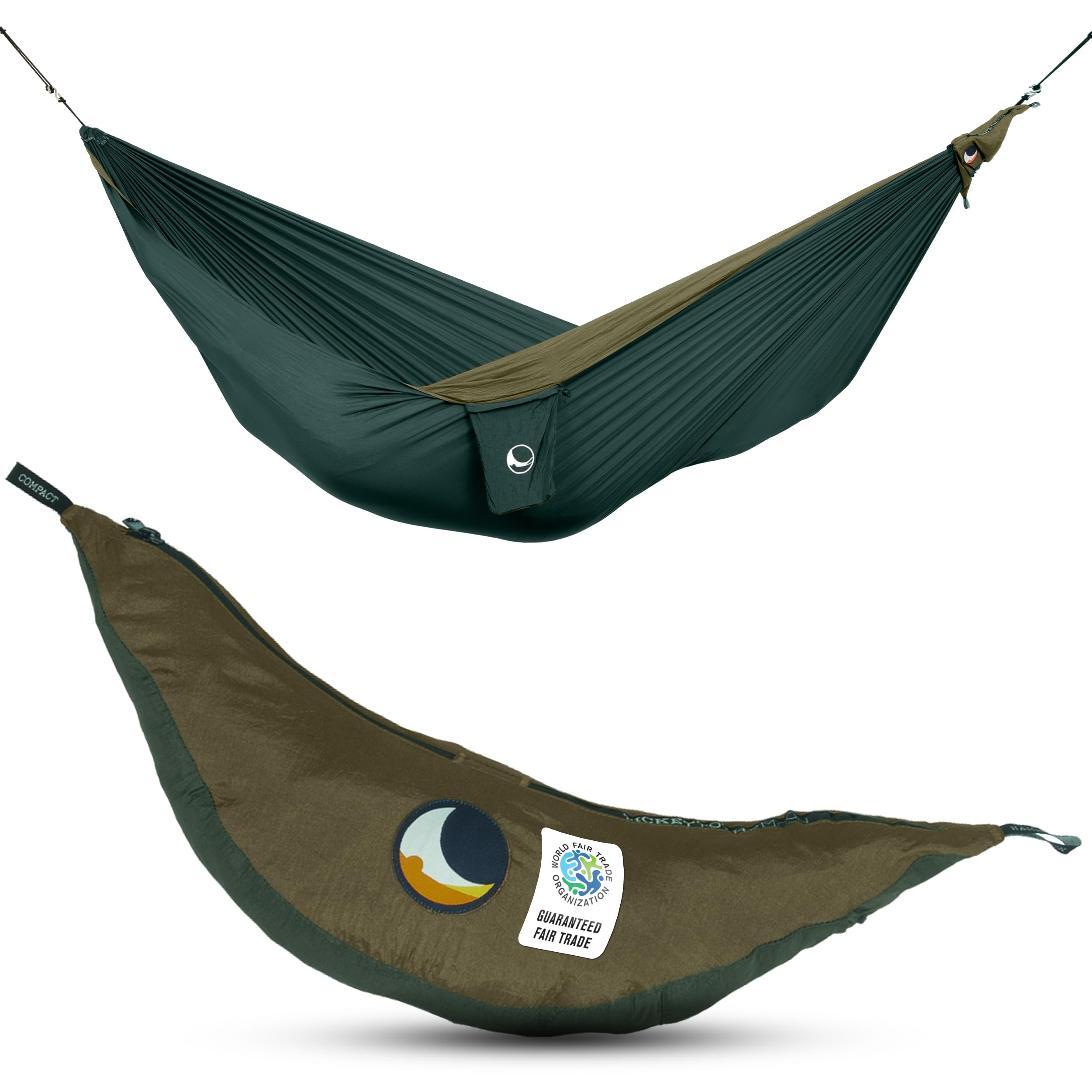 Ticket to the Moon Original per 1-2 Persone, commercio equo & fatta a mano, leggera VERDE SCURO/VERDE MILITARE per viaggiare, il campeggio e l'uso quotidiano, XL 3.2*2m, 600g, nylon paracadute in seta
