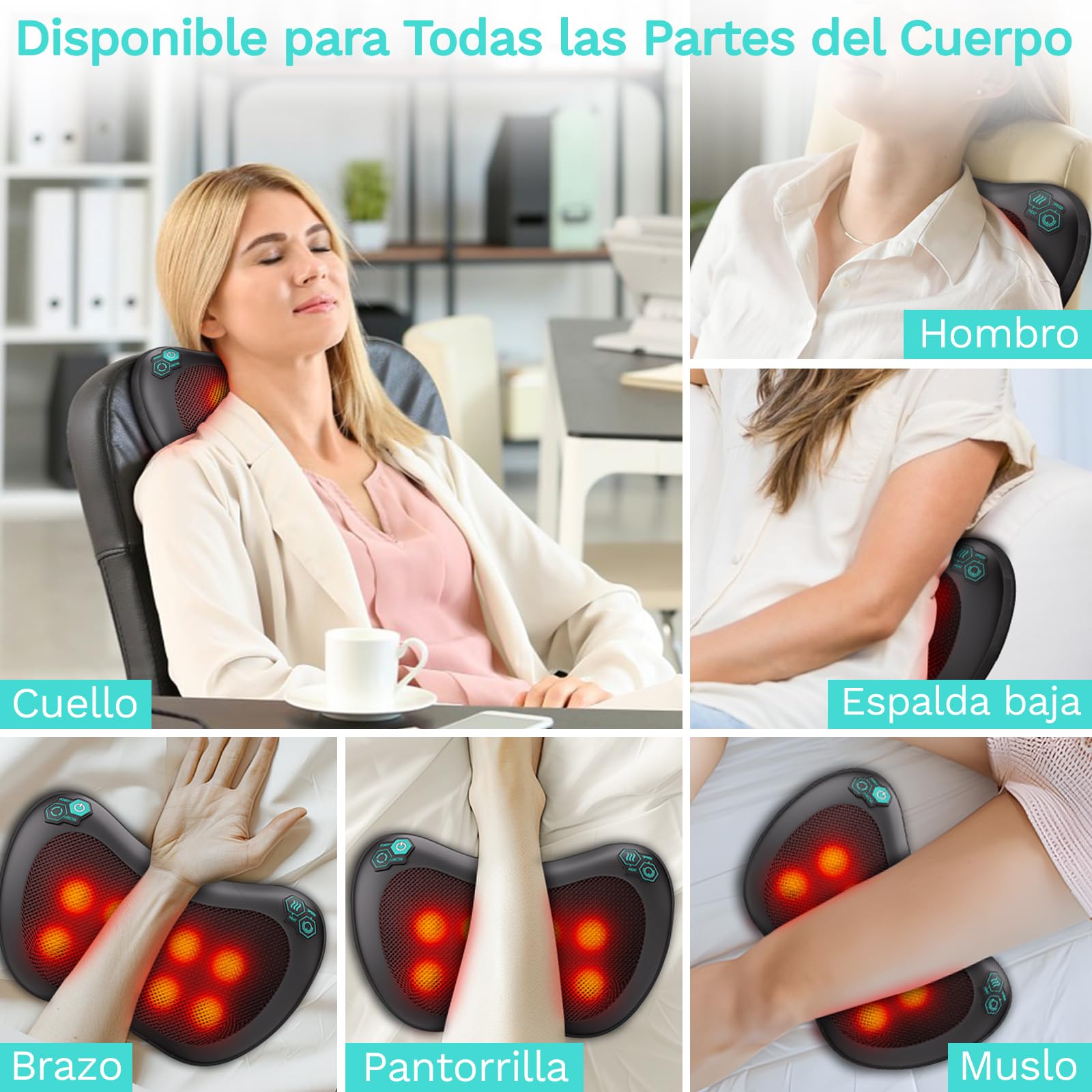 TAKRINK Masajeador Shiatsu para Espalda con 8 Nudos y 3 Niveles de Velocidad Rotación en Ambas Direcciones Ideal para Cuello y Cervical Regalo para Hombre y Mujer