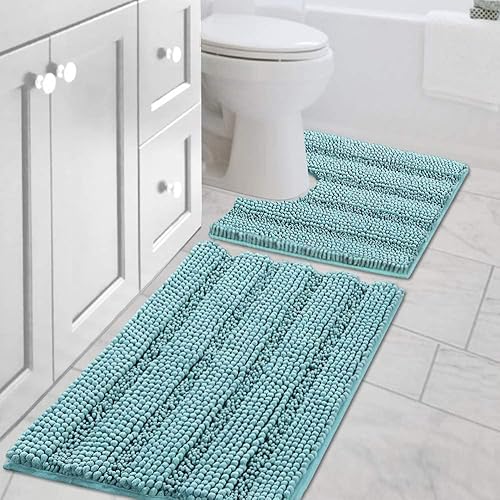 H.VERSAILTEX Juego de 2 alfombras de baño con contorno de baño, antideslizantes, contorno, ultra gruesas, absorbentes de agua, alfombra de baño a