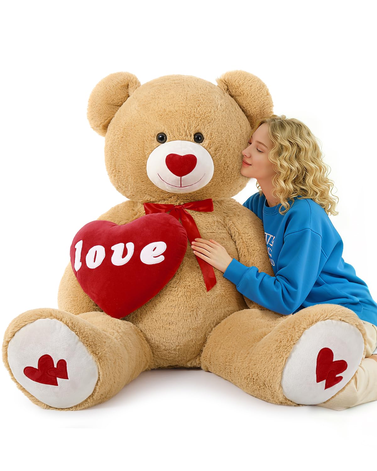 MorisMos Love Heart Giant Teddy Bear 4.3ft, I Love You Large Bear for Girlfriend, Soft Valentine Stuffed Animals Plush Gift for Boyfriend, Brown, 51Inch