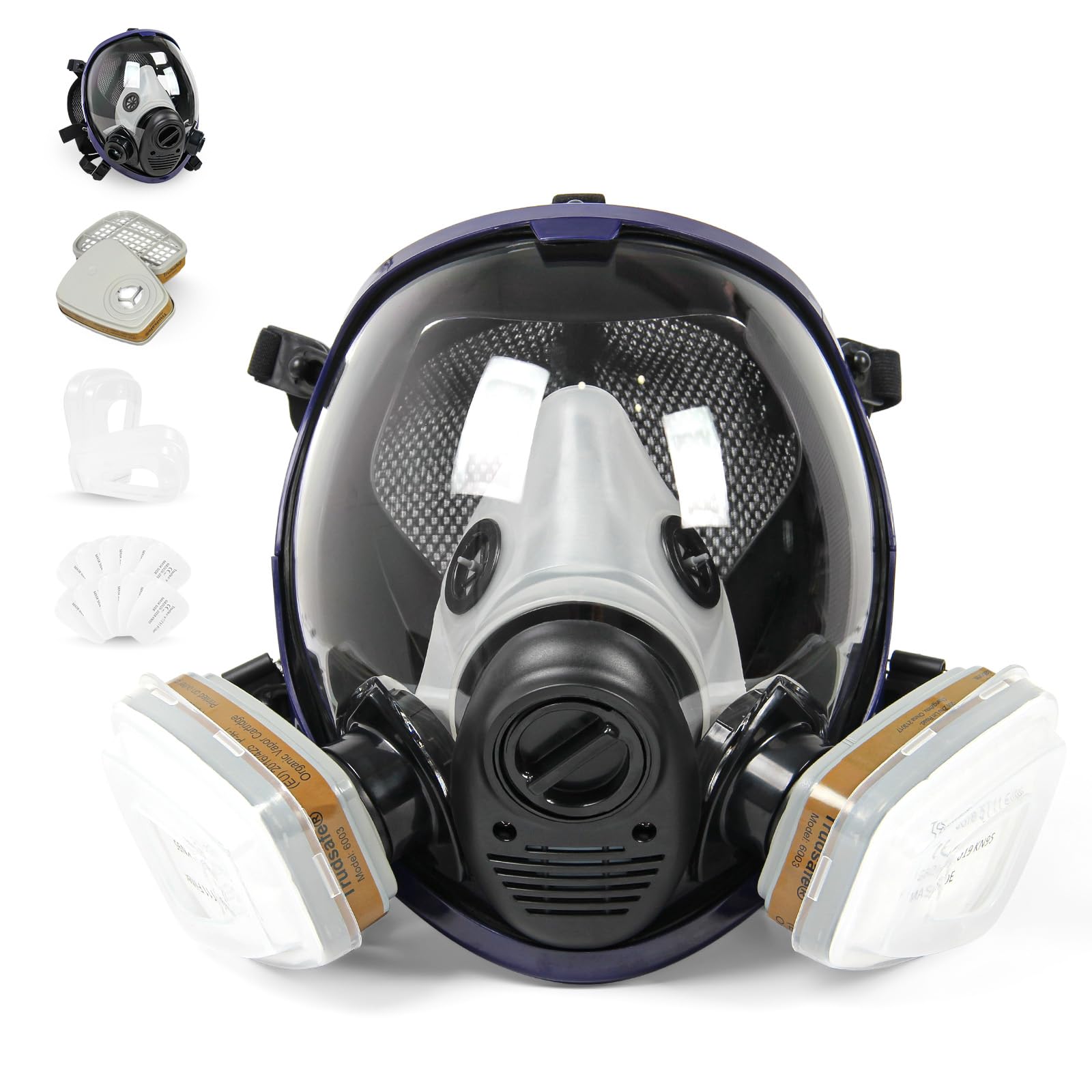 Trudsafe Complete Suit 6800 Reusable Full Face Respirator for Painting, Polishing, Welding and Dust, 2 Kinds of Connectors, Gas Cover Respirator with Organic Vapor Filter