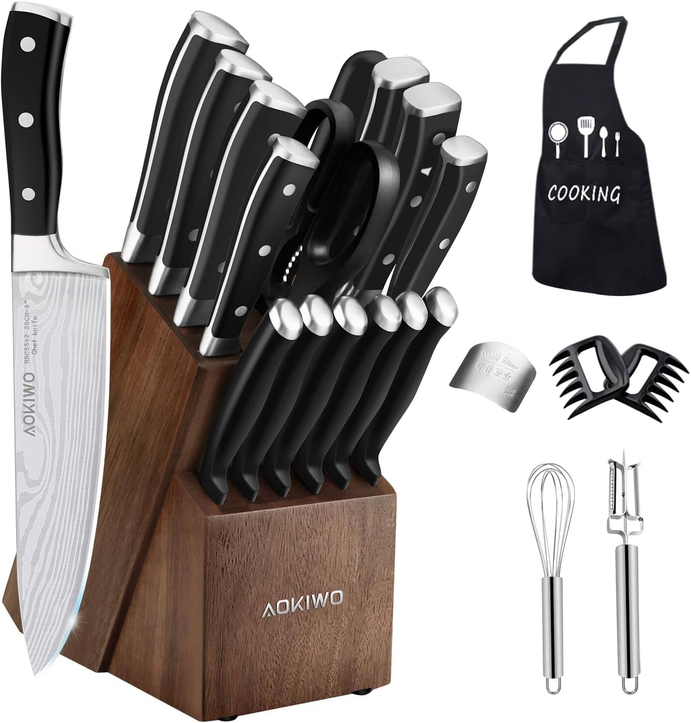 Knife Set, 22 Pieces Kitchen Knife Set with Block Wooden, Germany High Carbon Stainless Steel Professional Chef Knife Block Set, Ultra Sharp, Forged, Full-Tang