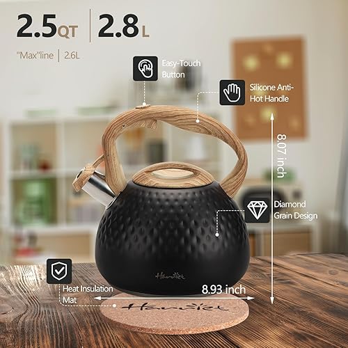 Miniatura 4 de harriet - Tetera harriet de 2.5 cuartos de galón para estufa, tetera silbante con bases duraderas de 5 capas, teteras de acero inoxidable de grado