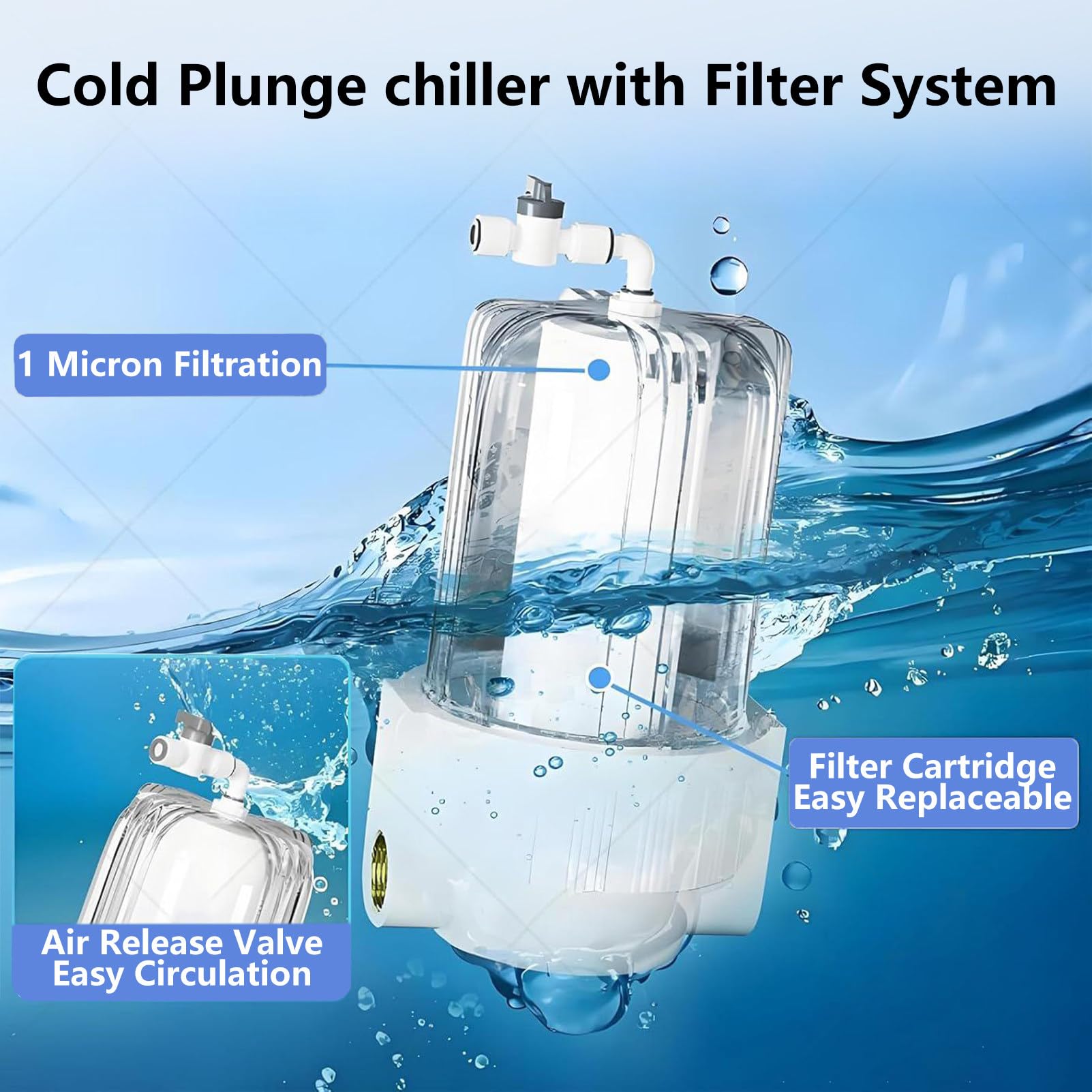 Enfriador de Baño de Hielo de 1/3 HP para Bañeras Sistemas de Enfriamiento de Agua Fría por Inmersión con Filtro Externo Bomba Sumergible Control Remoto Terapia de Recuperación