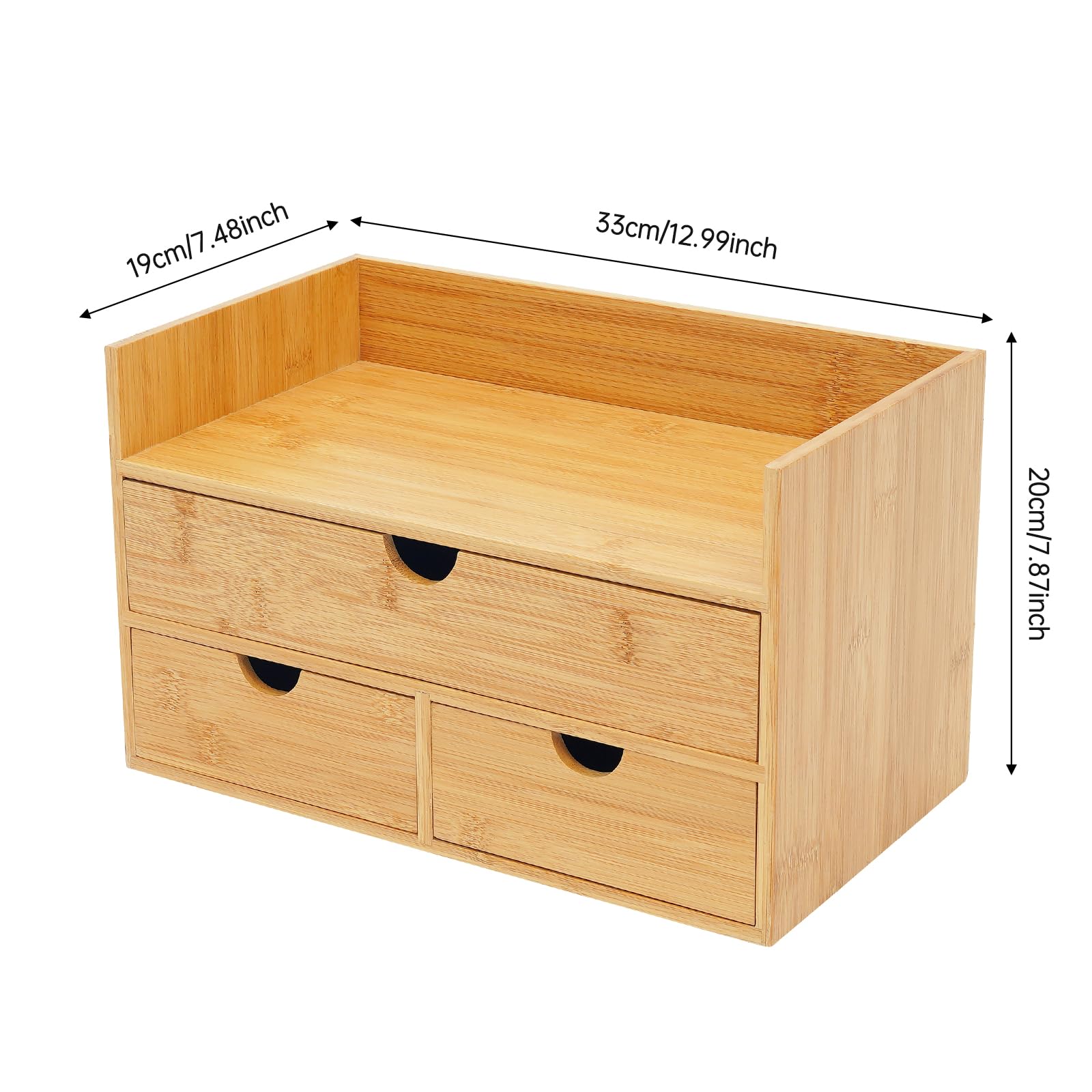 Organizer da scrivania in bambù con 3 cassetti, organizer per cassetti, ufficio, cassettiera naturale, 30 x 19 x 20 cm