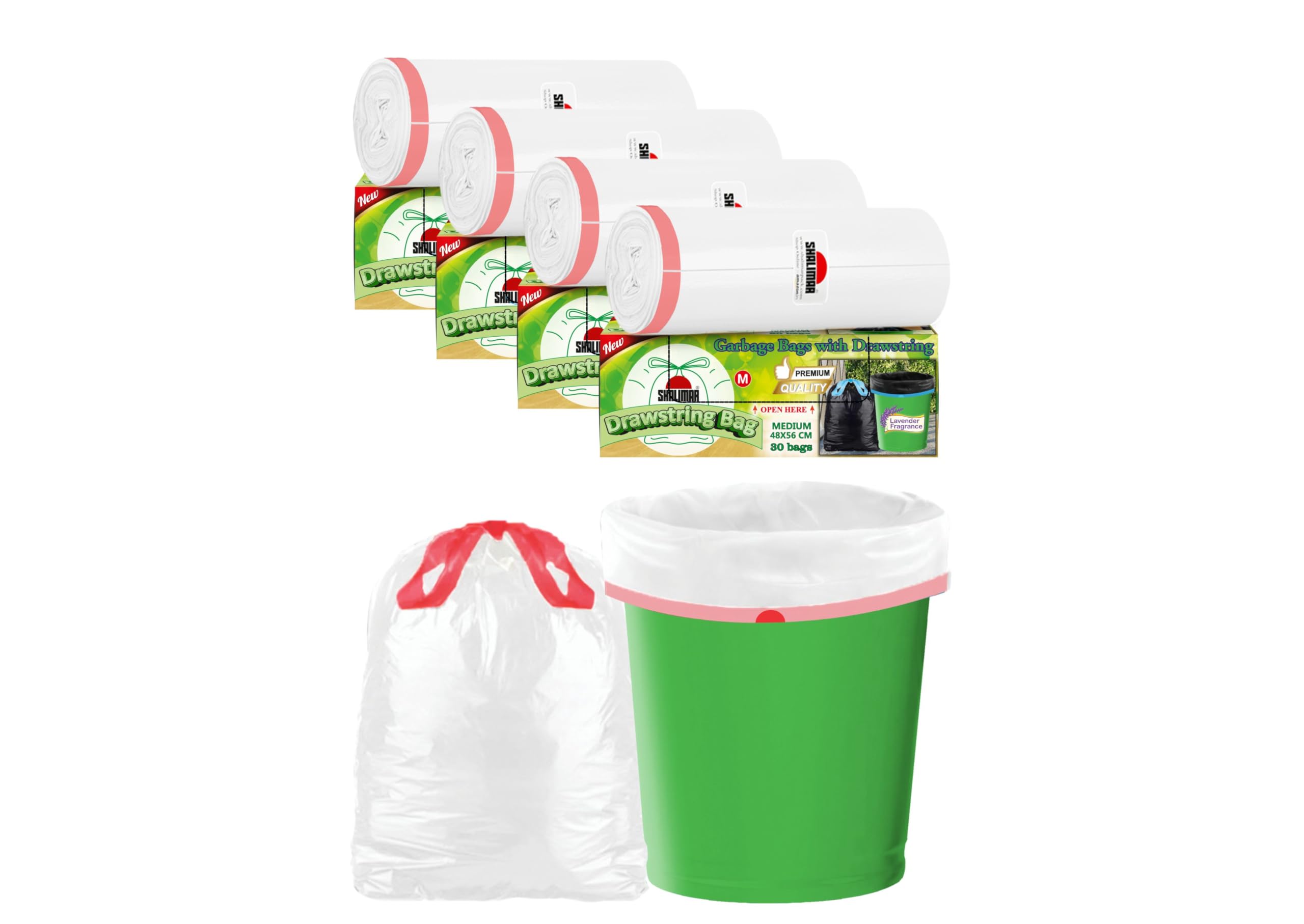 Shalimar Premium Drawstring Plastic Garbage Bags Size 19 X 21 Inches (Medium) (4 Rolls) Dustbin Bag/Trash Bag - White Color -120 Count (B0BQF69QQ4) Amazon Price History, Amazon Price Tracker