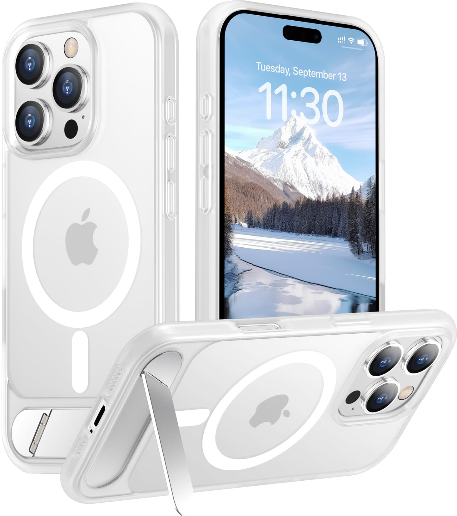 Temdan Magnetic Compatible with iPhone 16 Pro Case, [Built-in Invisible Kickstand][Compatible with MagSafe][Military Grade Shockproof] Slim Translucent Matte Phone Case for iPhone 16 Pro 6.3"