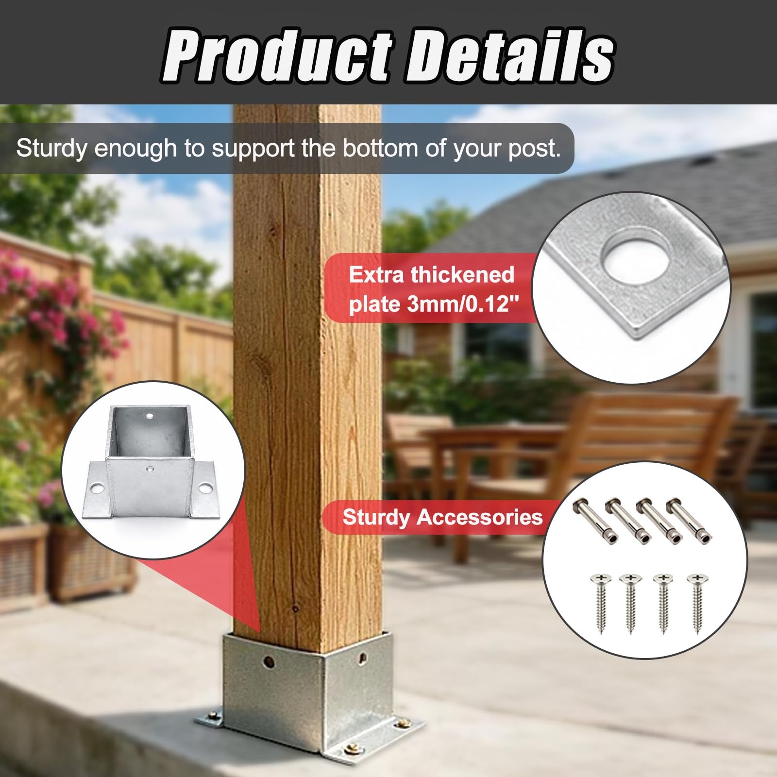 4 Pzs Soporte Poste Acero Galvanizado Fácil Montaje Tornillos | 50 100 200 mm anclaje de poste cuadrado resistente proyectos aire libre pérgola/cubierta/valla(7.9x7.9''/200x200mm)