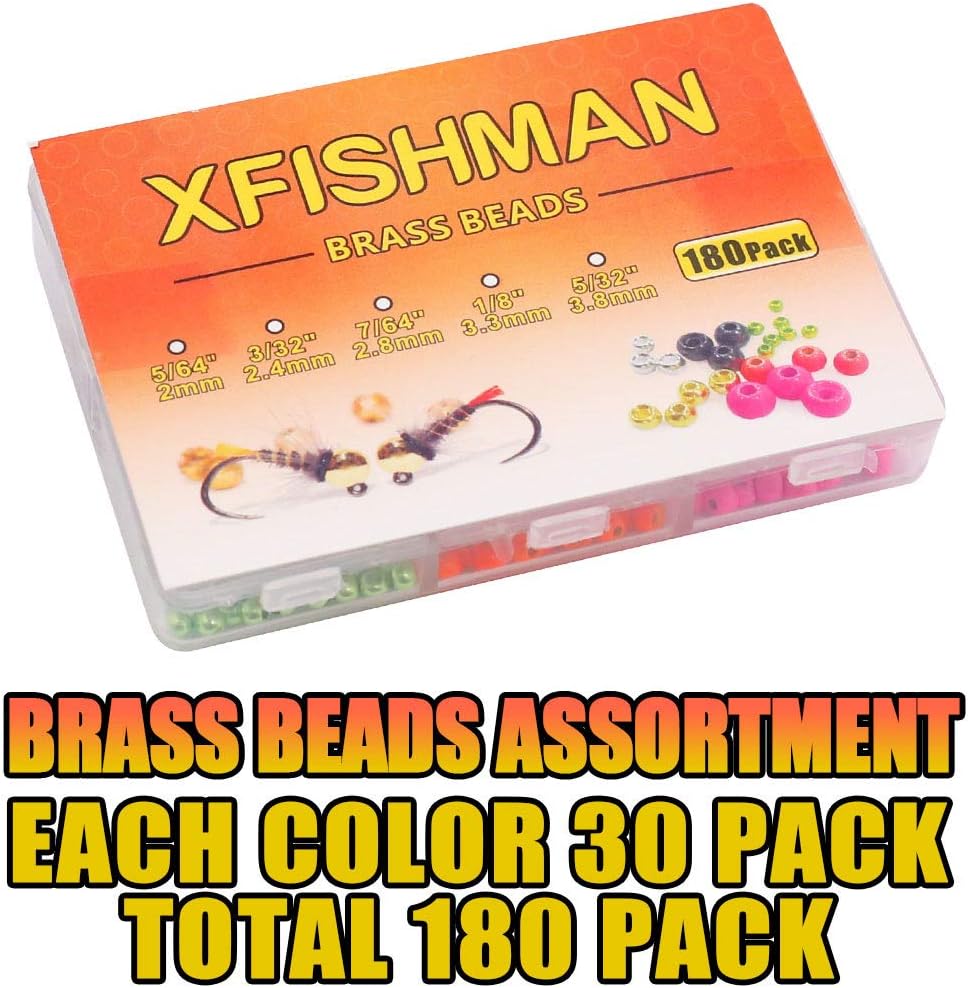 XFISHMAN Fly-Tying-Beads-Brass-Beads-Heads Assortment 180 Pack Fly Tying Materials Fly Fishing Nymph : Sports & Outdoors