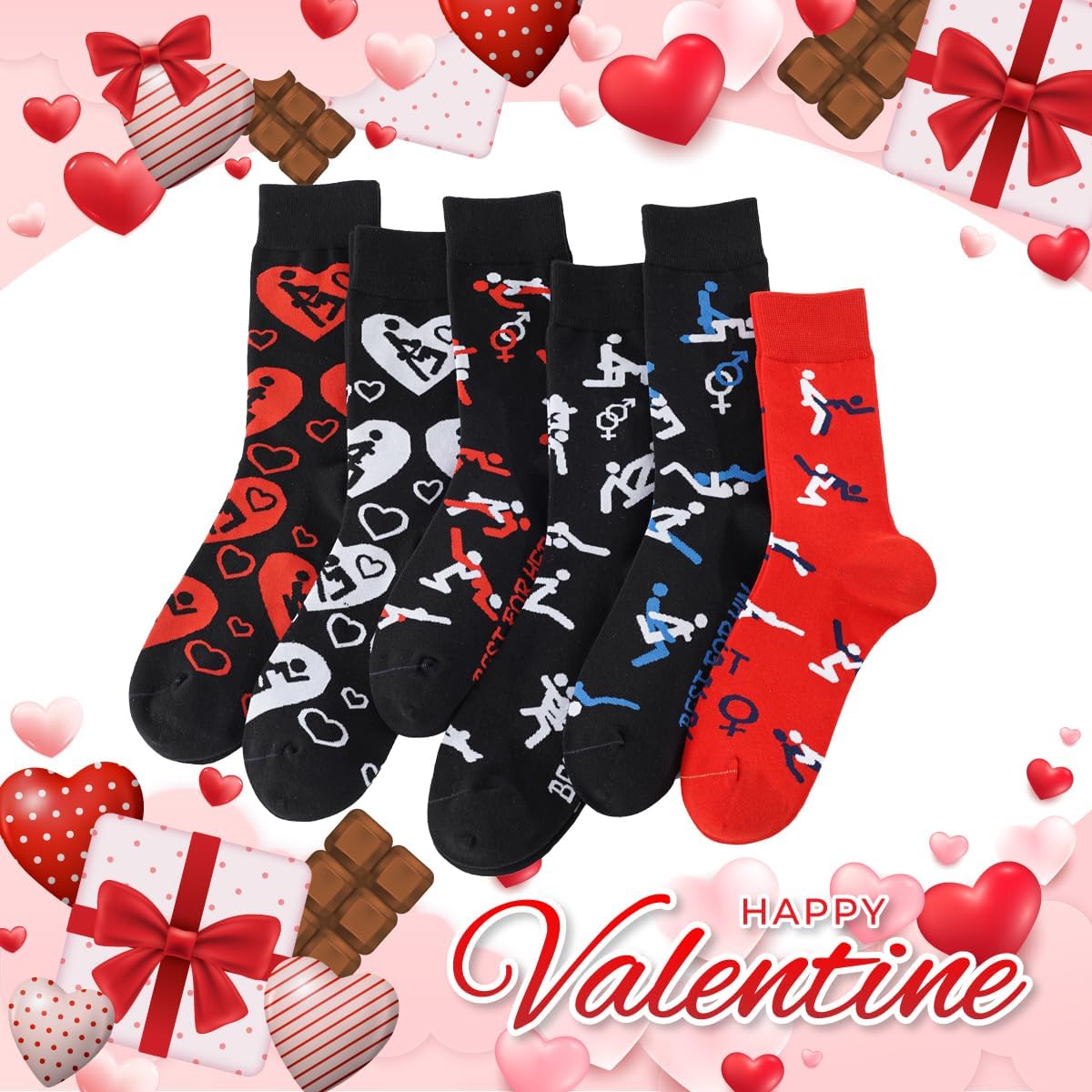 BISOUSOX Calzini Divertenti Uomo Donna Paio di Calzini Unisex Cotone Calzini Regalo di San Valentino 1Pairs/2Pairs Calzini D'amore