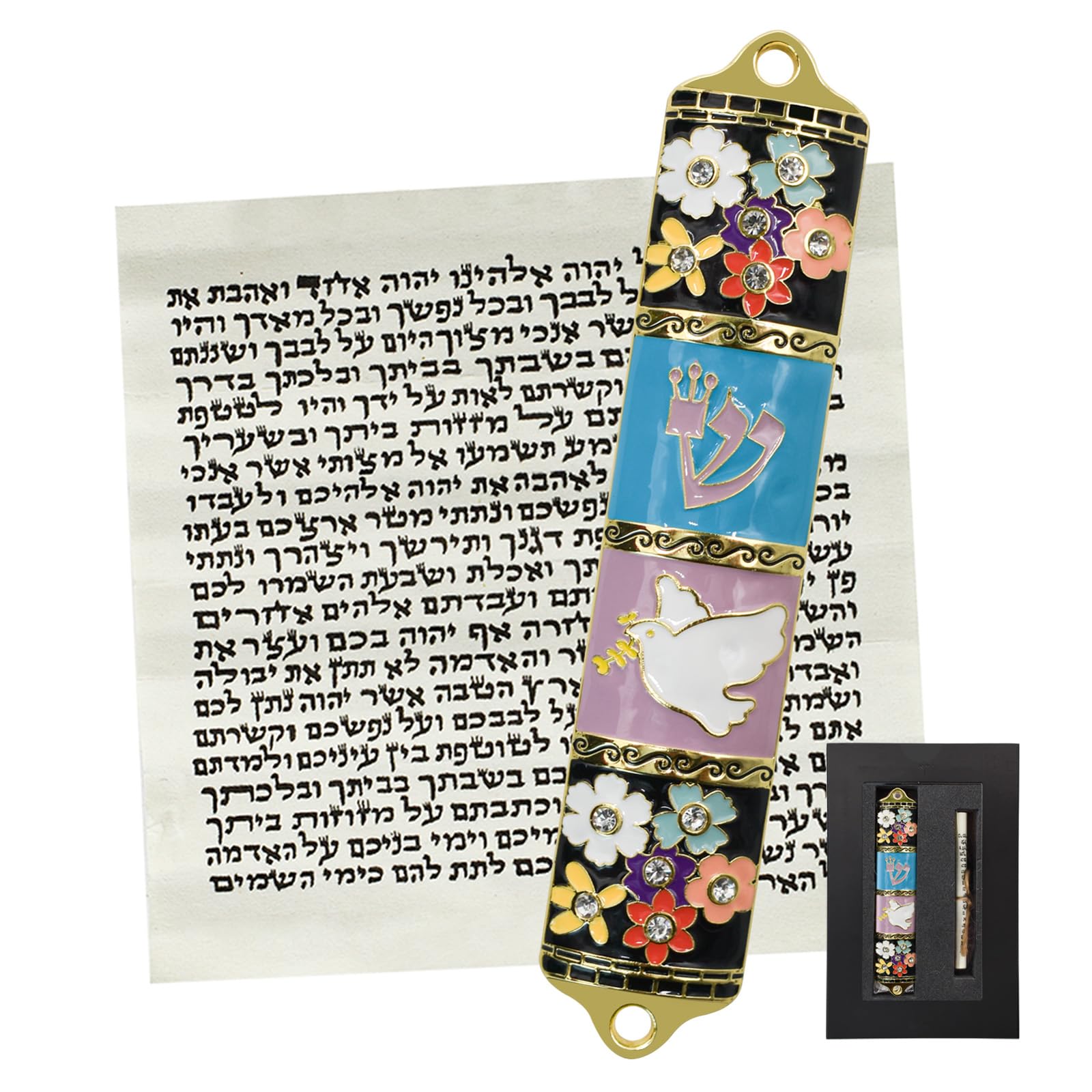 MrMrKura Mezuzah with Scroll for Door, Exquisite Enamel Blessing Mezuzah Case with Double-Sided Tape for Jewish Gifts House Warming Decor, Christmas, Easter (Colorful)