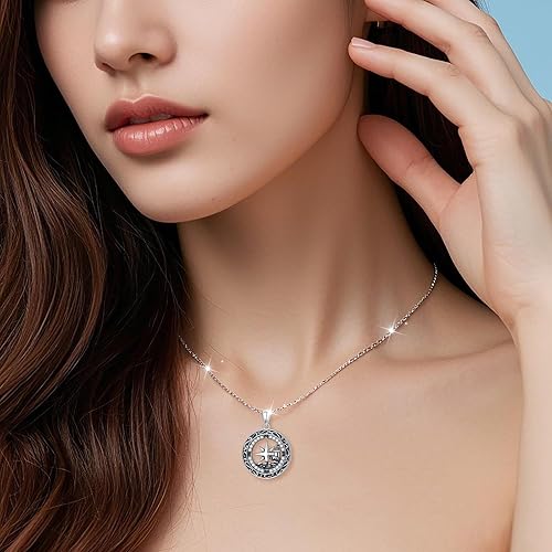 Miniatura 9 de Collar con colgante vikingo de brújula grande de plata de ley S925 para hombres y mujeres Metal Circonia cúbica