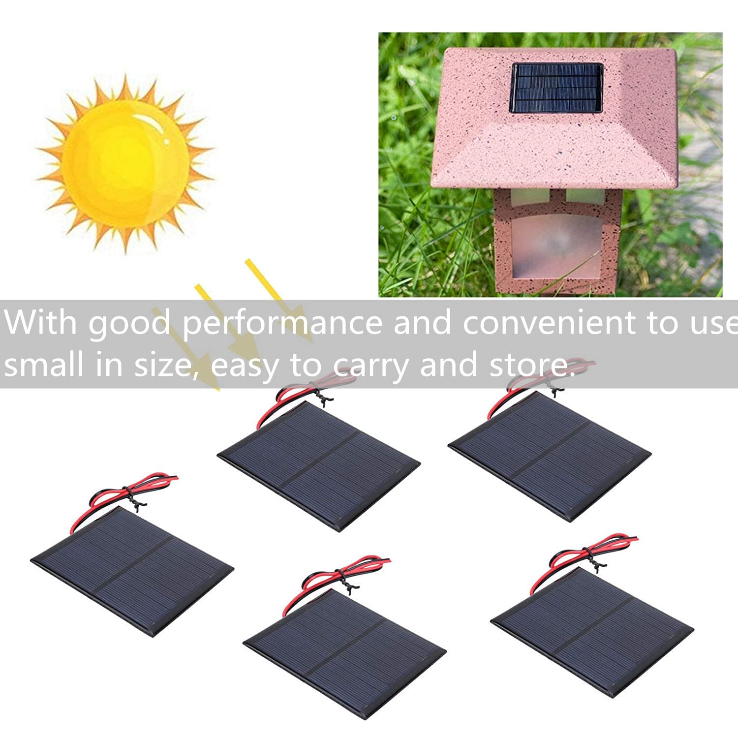5Pcs Mini Pannello Solare, 5,5V 2W, 136 x 110MM, Silicio Monocristallino, Alta Efficienza
