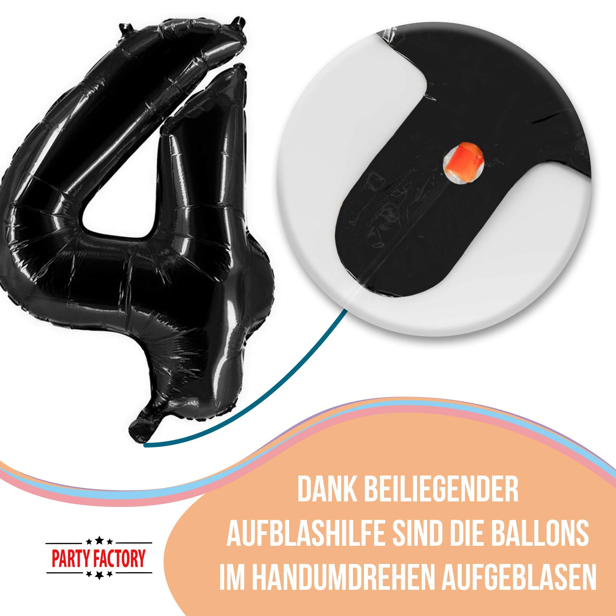 Party Factory XXL Folienballon Zahl 1 – 100cm, Schwarz, Für Helium Oder Luft, Mit Aufblashilfe