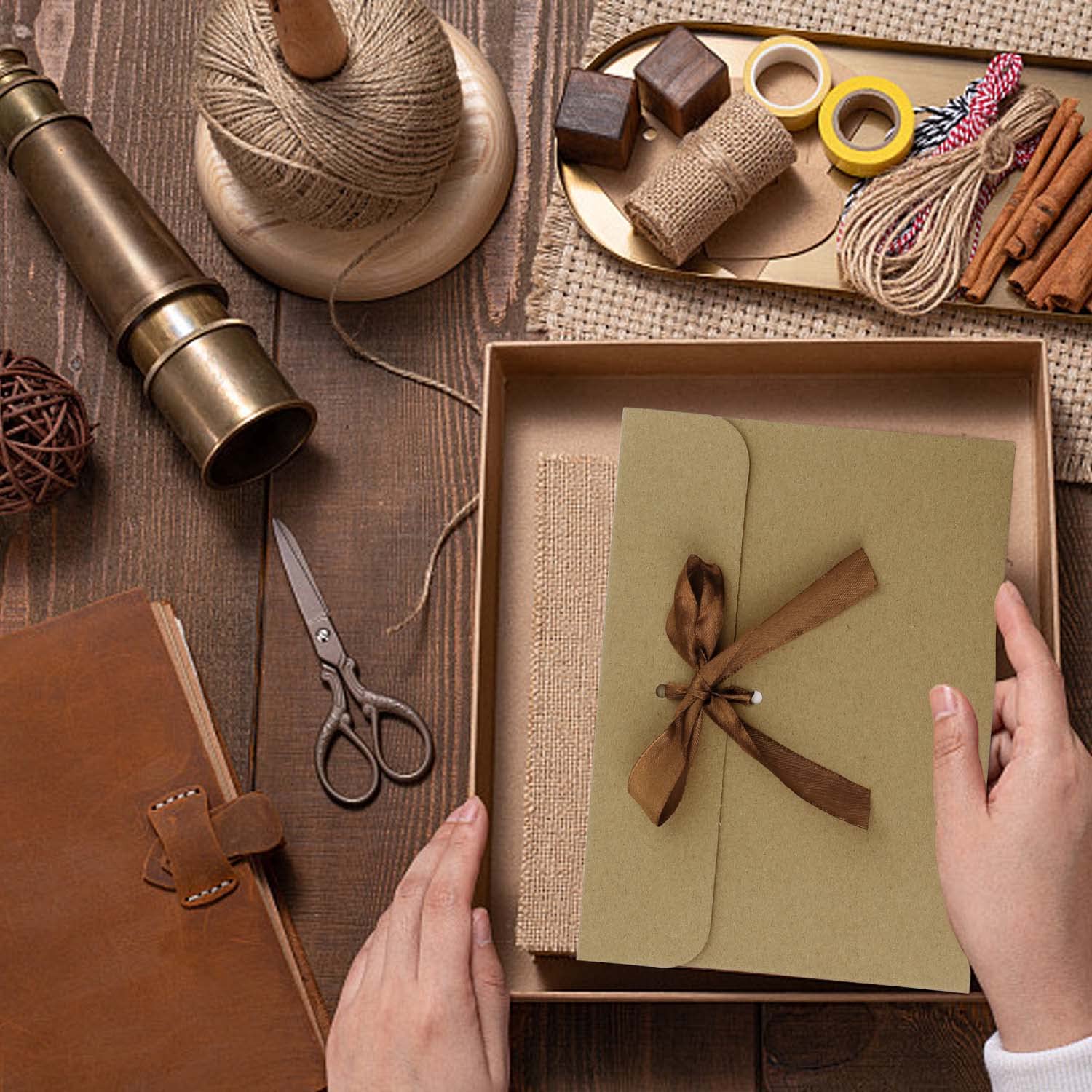 Buste Kraft Vintage 10 Pezzi Con Nastro E Carta - Per Matrimoni, Compleanni E Inviti - Foto 2