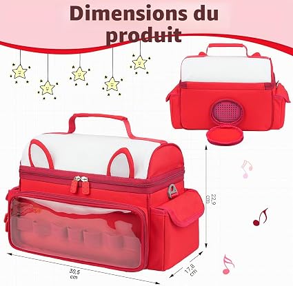 Étui De Transport Pour Toniebox – Feutre, Multi-poches, Bandoulière, Fenêtre Transparente – Rouge/gris/bleu/vert/violet – 25,4 Cm