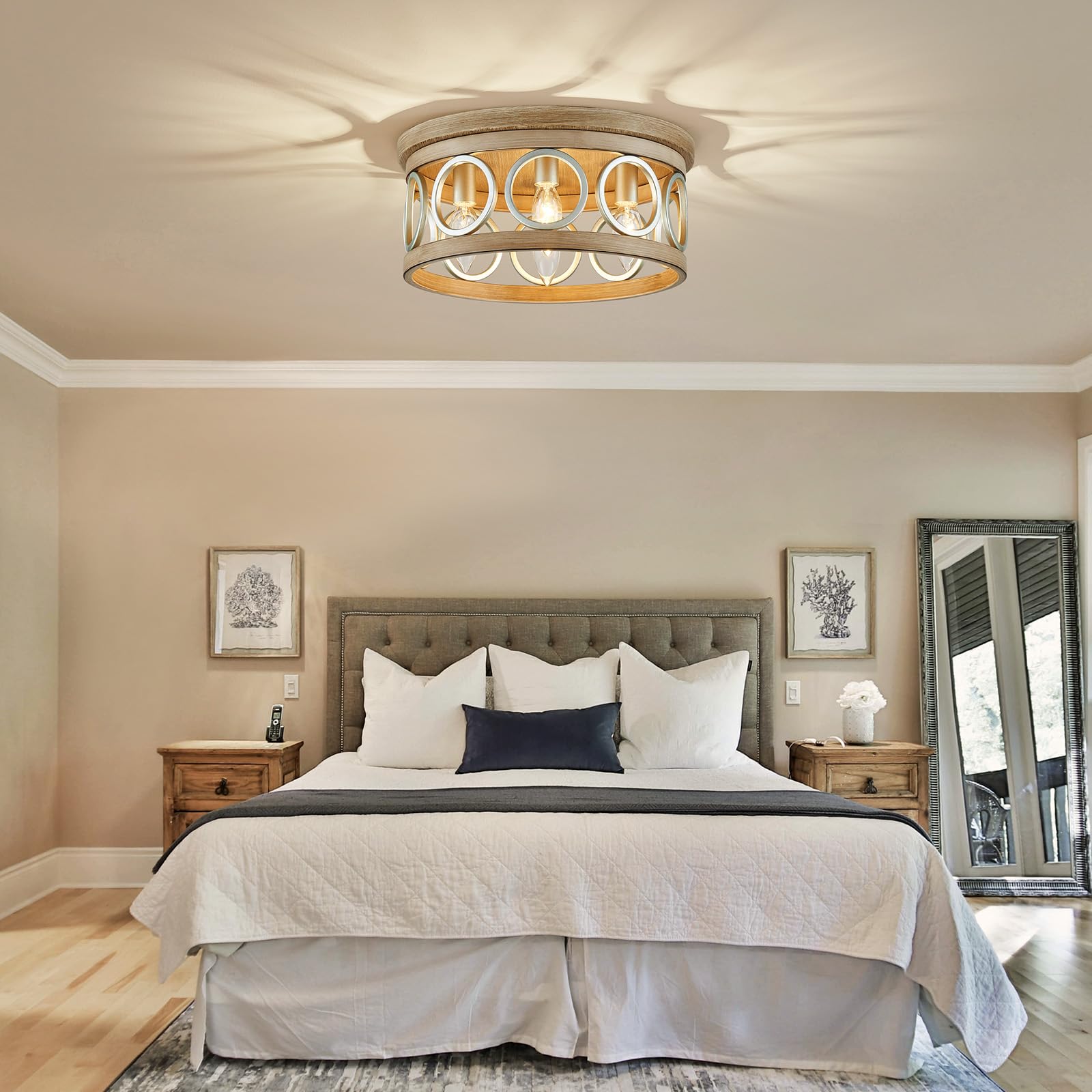 Avzkcy Farmhouse Close to Ceiling Light, 13" Brushed Nickel Flush Mount