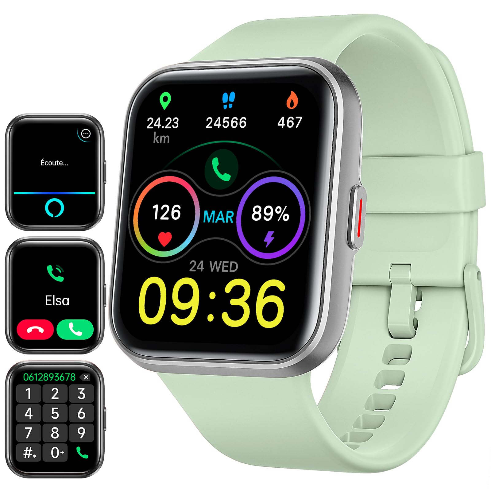 Montre Connectée Femme Homme, 1,8" Smartwatch avec Appel Bluetooth, Alexa Intégré, Fréquence Cardiaque/SpO2/Sommeil Moniteur, 100+ Modes Sport, IP68 Étanchéité, Montre Intelligente pour iOS Android