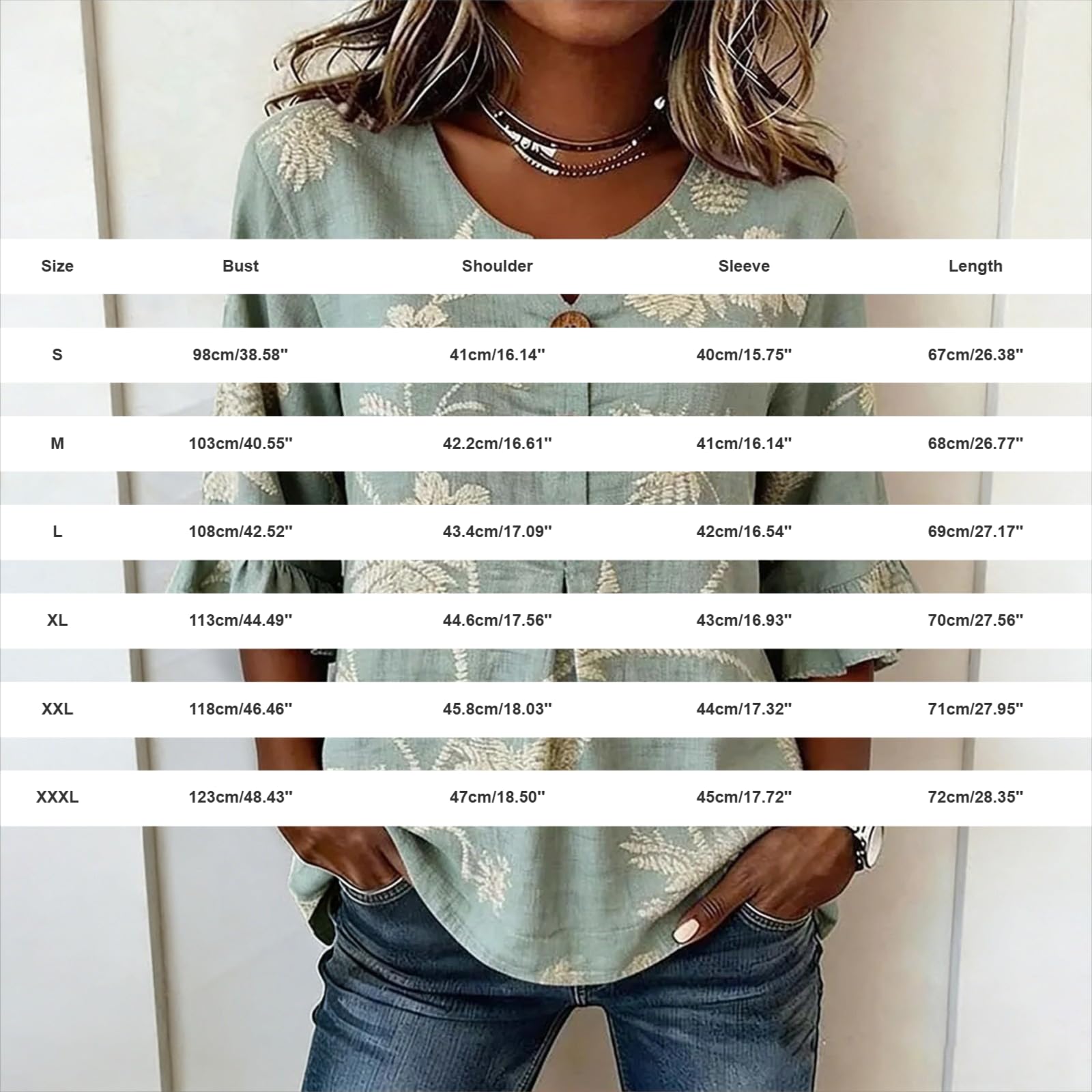 Chemise Femme Lin Coton Chic et Elégant Manche 3/4 Col V Boutonné Blouse Chemisier Haut Lâche Respirant D'Été à Manches Volantées à Imprimé Floral T-Shirts Bohème Top Léger Casual Ample de Plage