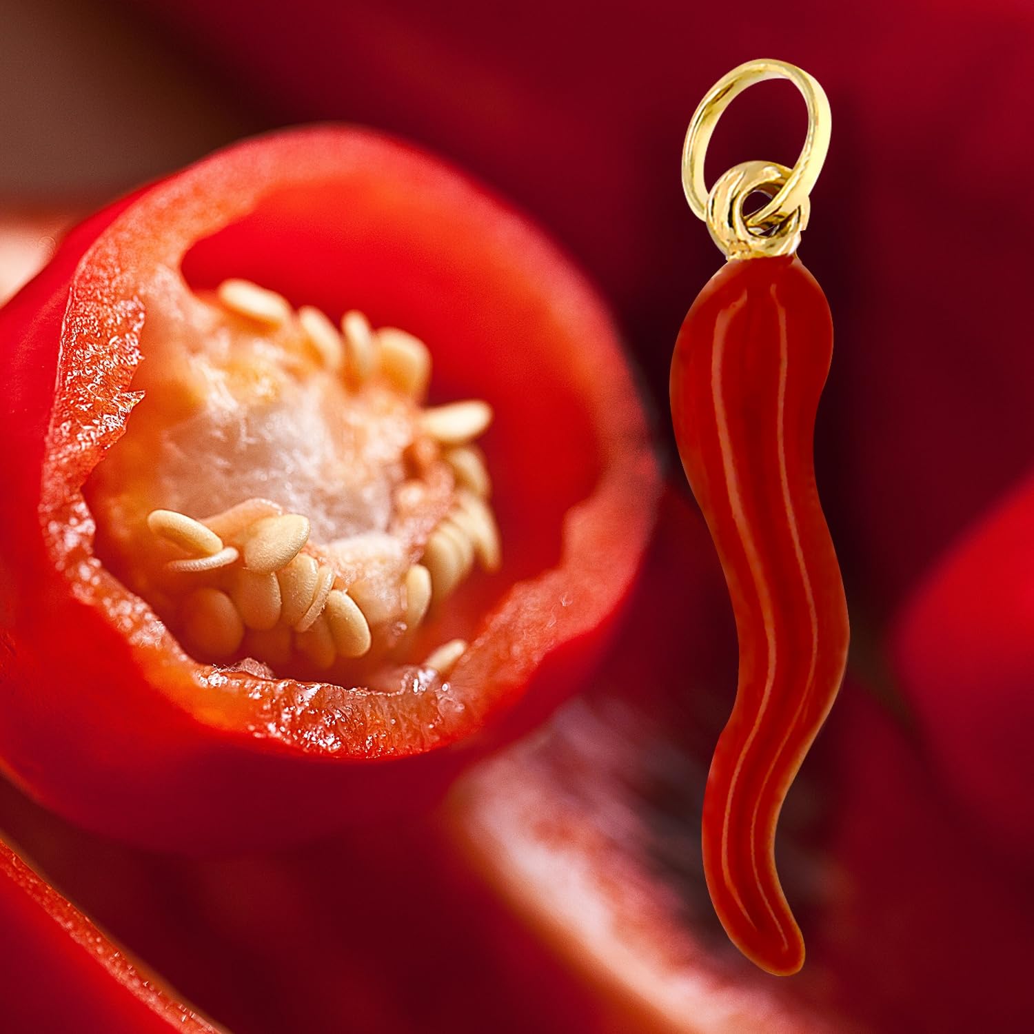 forme di Lucchetta - Piccolo Ciondolo Cornetto Portafortuna Rosso in Oro Giallo 9k, Peperoncino Smaltato a mano, Charms e Ciondoli Unisex per Collana Uomo Donna fino a 4mm
