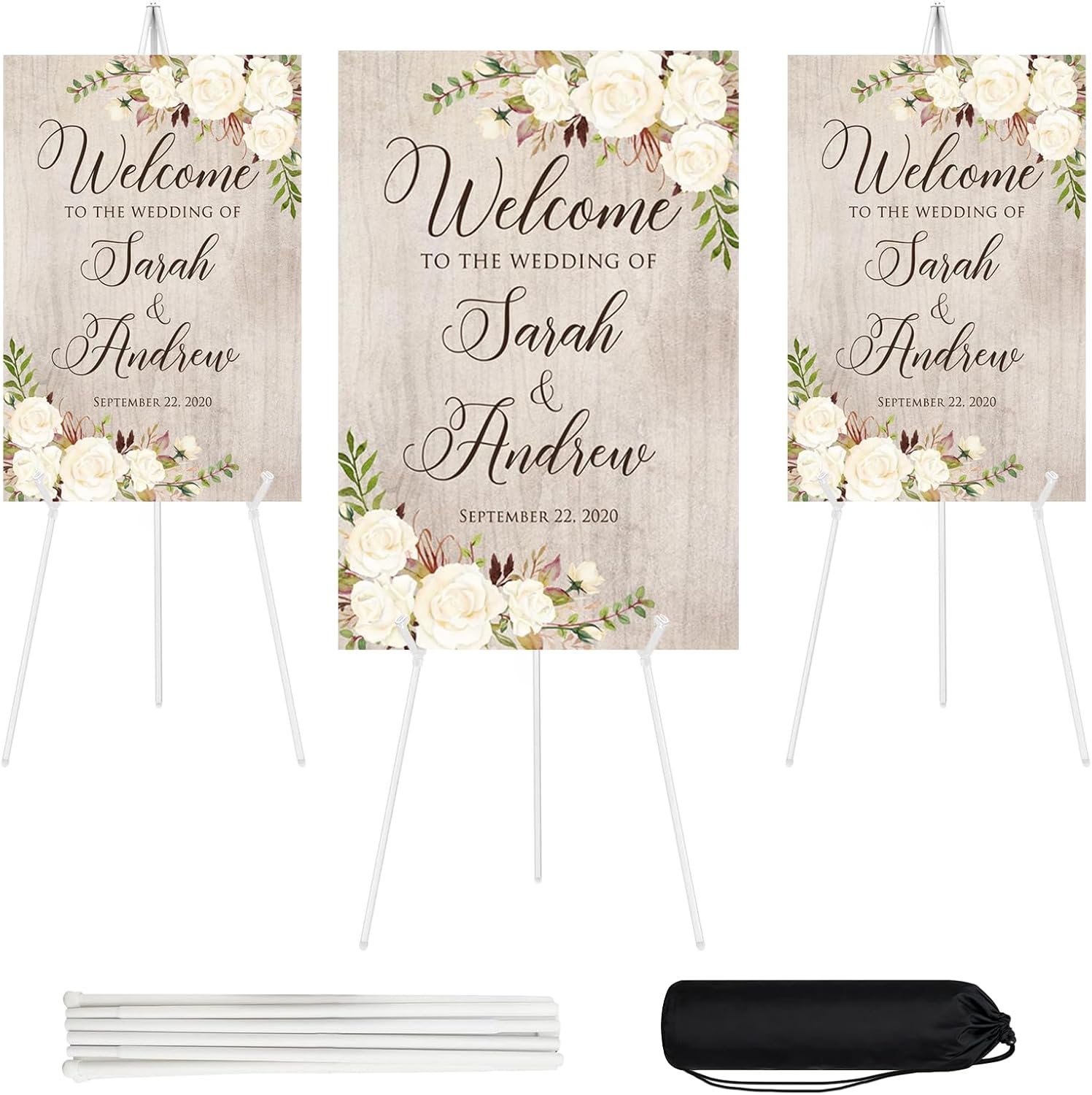 3PCS White Easel Stand for Wedding Sign Stand, 66 Inch Lightweight Adjustable Art Poster Board Stand for Display Wedding Welcome Sign, Metal Easel Stand for Painting with Portable Bag