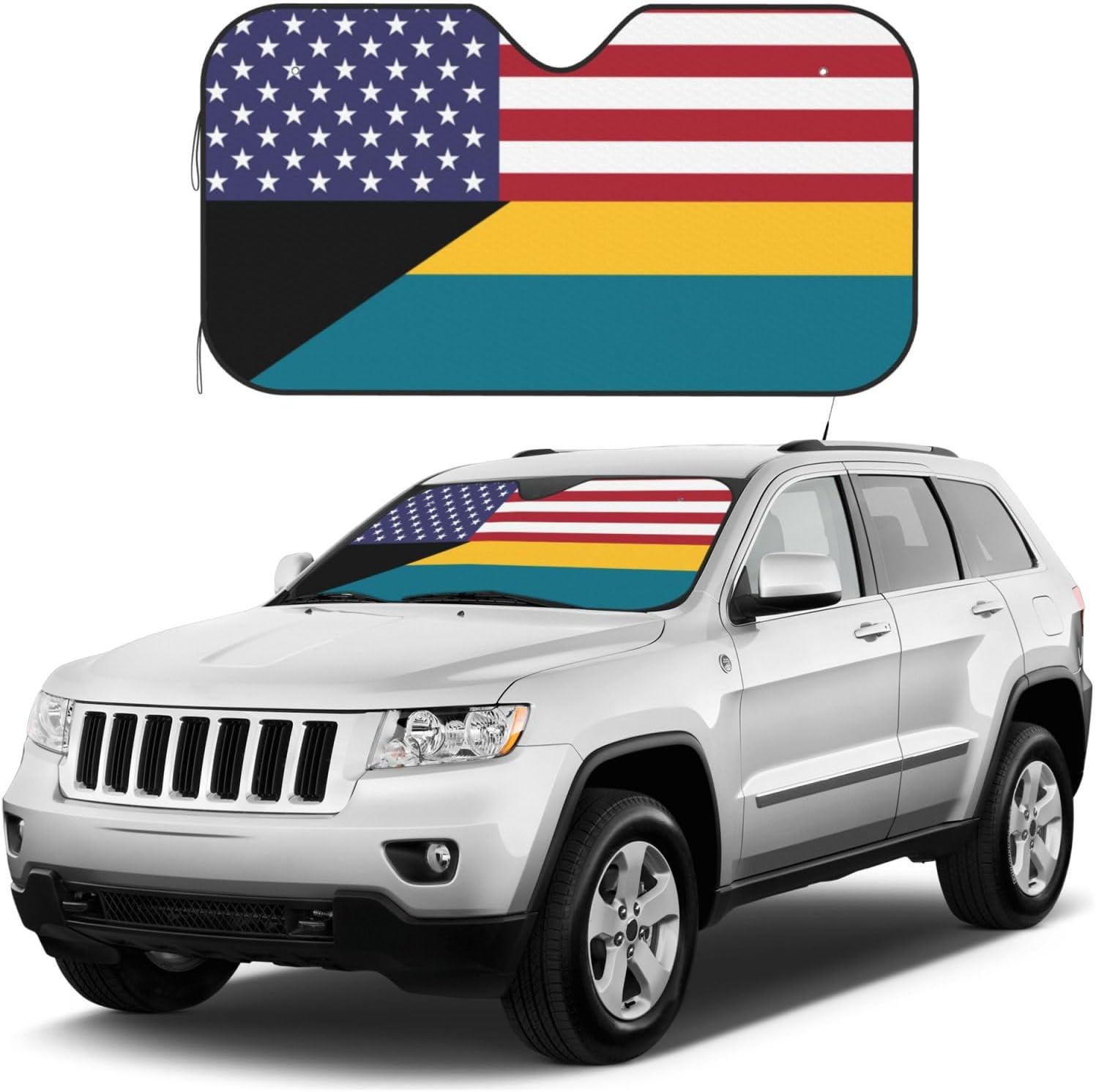 America Bahamas Friendship Flag Foldable Car Windshield Sunshade Blocks Heat and Sun Glare Uv Rays