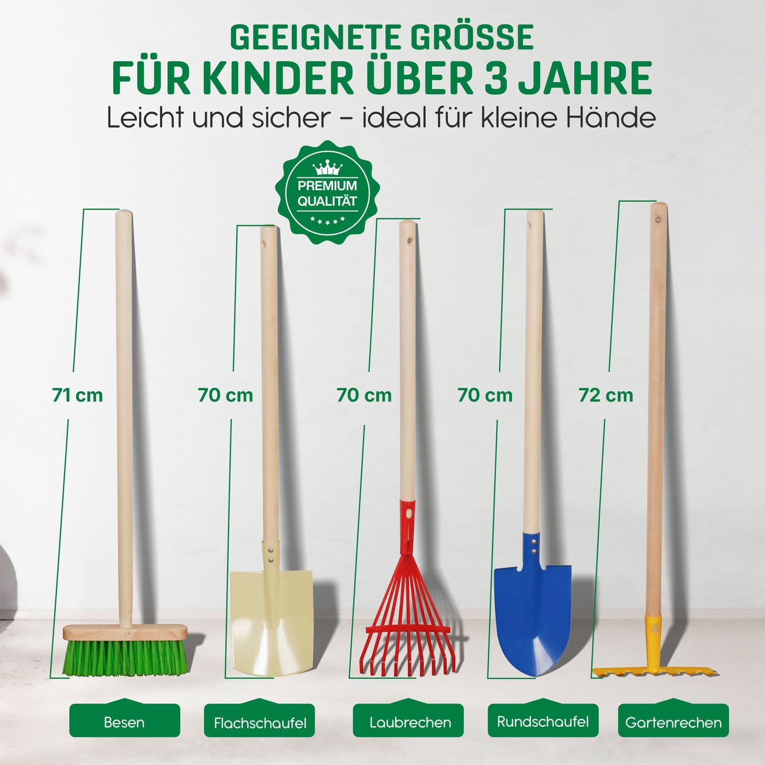 Coemo Juego de herramientas de jardín para niños, juego de 5 piezas para niños, pala, escoba, rastrillo, rastrillo, pala y escoba de hojas, para niñas y niños a partir de 3 años, para jardín, arenero