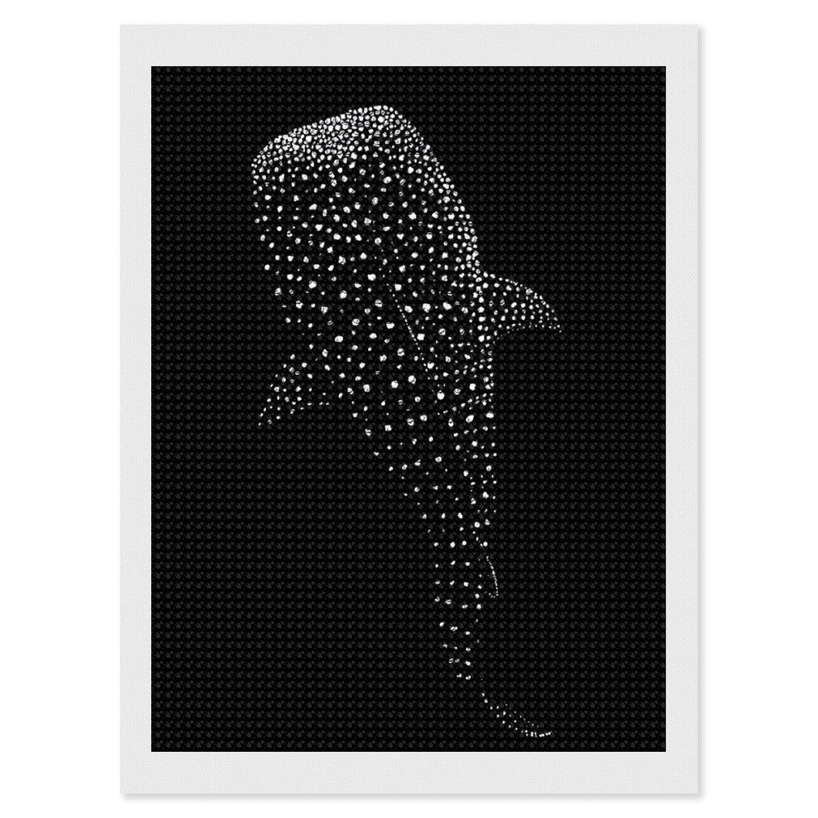 Junmoney Whale Diamond Painting Kit 12"x16", Adhesive Canvas, Home Wall Decor, for Beginners, Birthday Gift, Full Kit Included