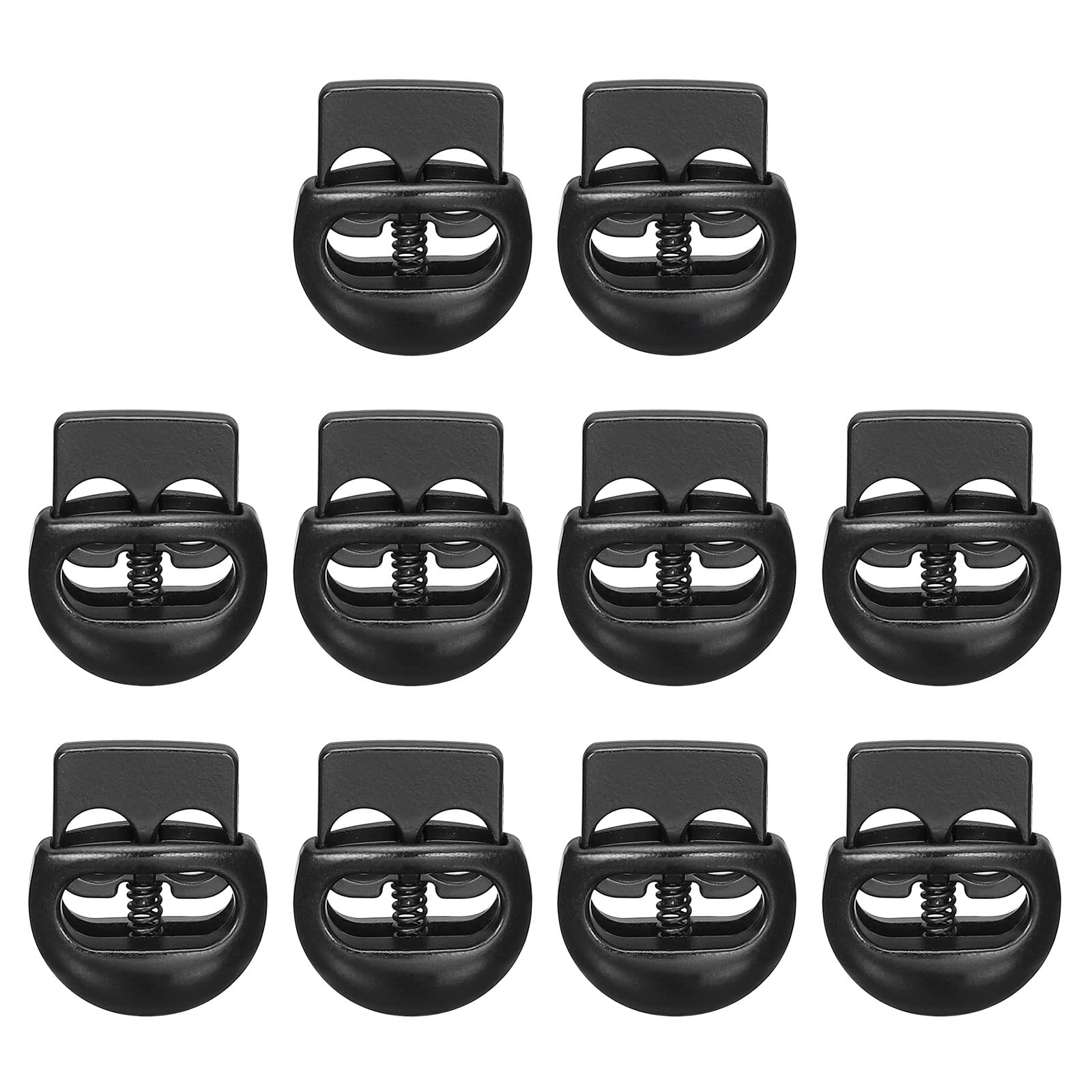 uxcell Spring Cord Lock End Toggle, 10Pcs Double Hole Spring Stopper Alloy Fastener Slider Toggles Clip for Drawstrings, Shoelaces, Bags (Black,