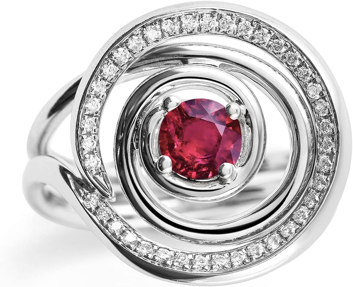Ruby ring set for women-Bridal ring set-Wedding engagement ring set-Diamond ring set-White gold ring set-Alternative ring unique-Circle ring