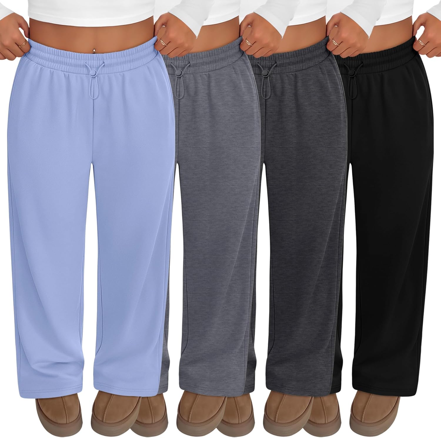 4 Pack Women Plus Size Sweatpants Wide Leg Baggy High Waist Yoga Pants Loose Lounge Palazzo Pants with Pocket