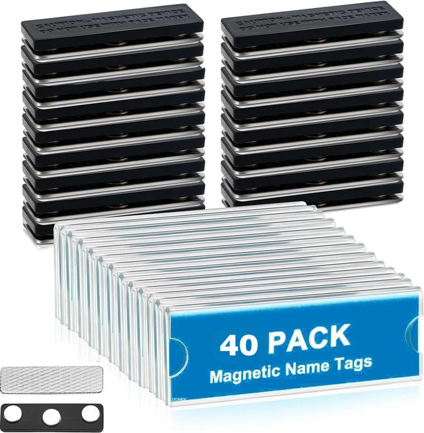 40 Pack Magnetic Name Tags Kit, 1.2"*3" Magnetic Badge Holders with 3 Strong Magnets, Clear Acrylic Mini Sign Display Holder and Blank Printable Paper, Name Label for Business Events School Office