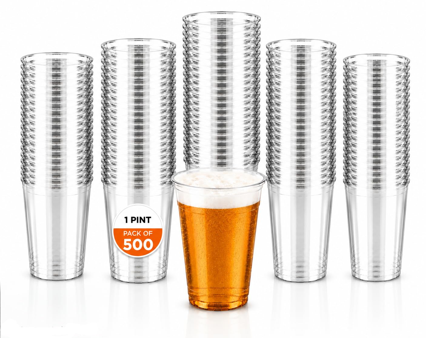 BH|Plastic Full Pint Glasses | 600ml| Reusable Drinking Cups| Pint| 500Pack