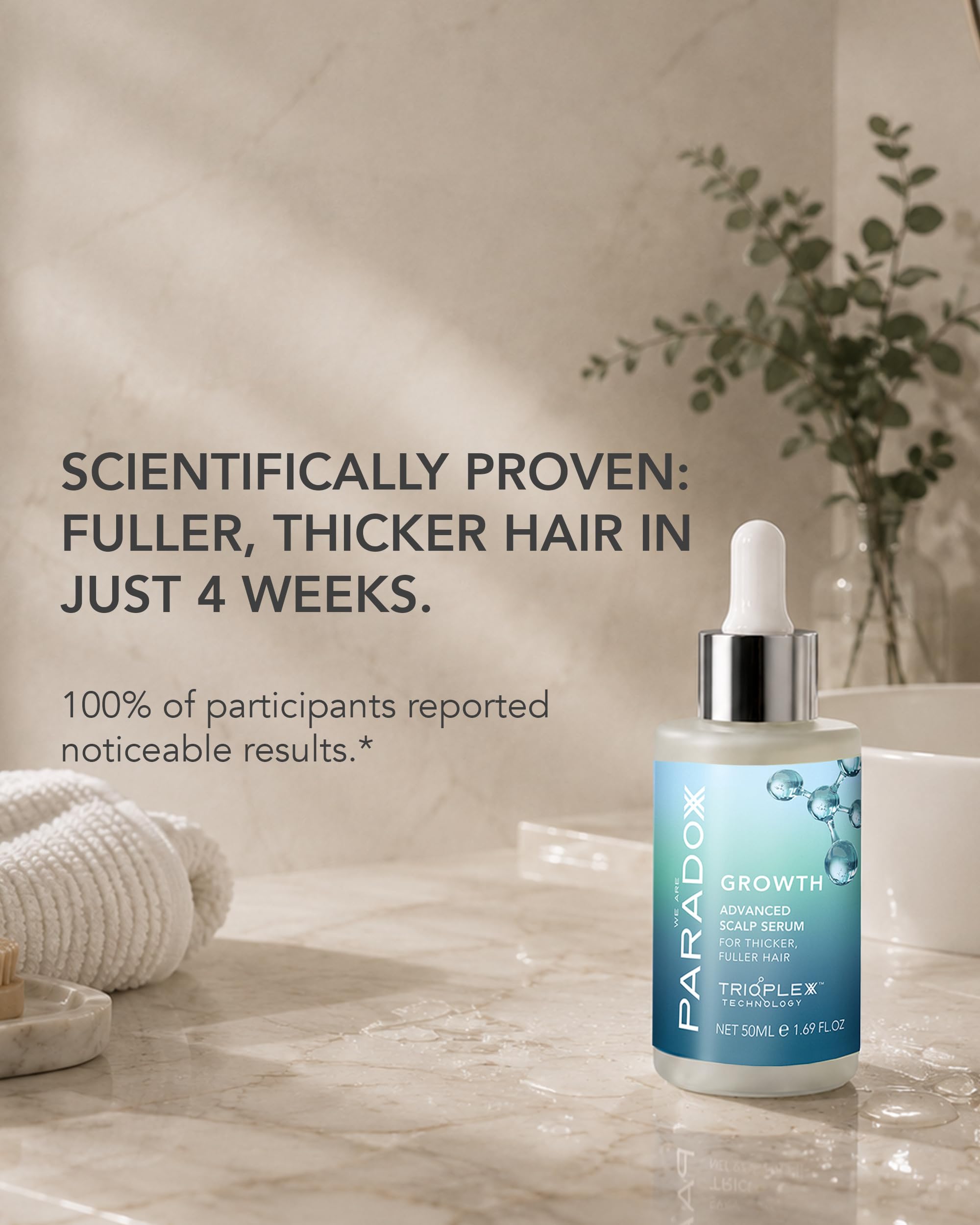 WE ARE PARADOXX Siero per cuoio capelluto da 50 ml, capelli più spessi e sani, tecnologia Trioplexx per la stimolazione del cuoio capelluto e dei follicoli piliferi, crescita avanzata, regalo di