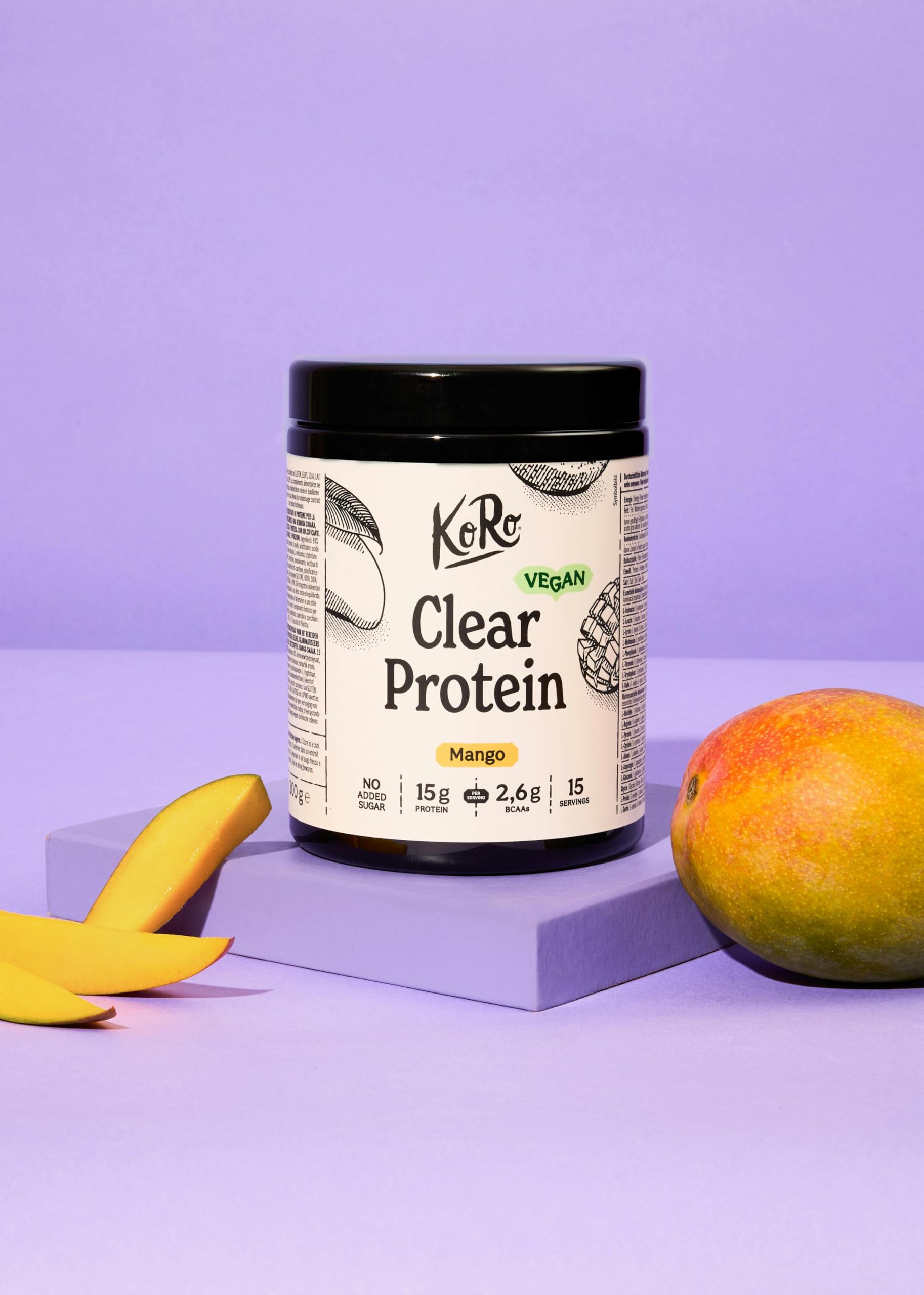 KoRo - Clear protein vegan à la mangue 300 g - Source de protéines vegan - Contient des BCAA - Sans sucres ajoutés : Sucré au sucralose*