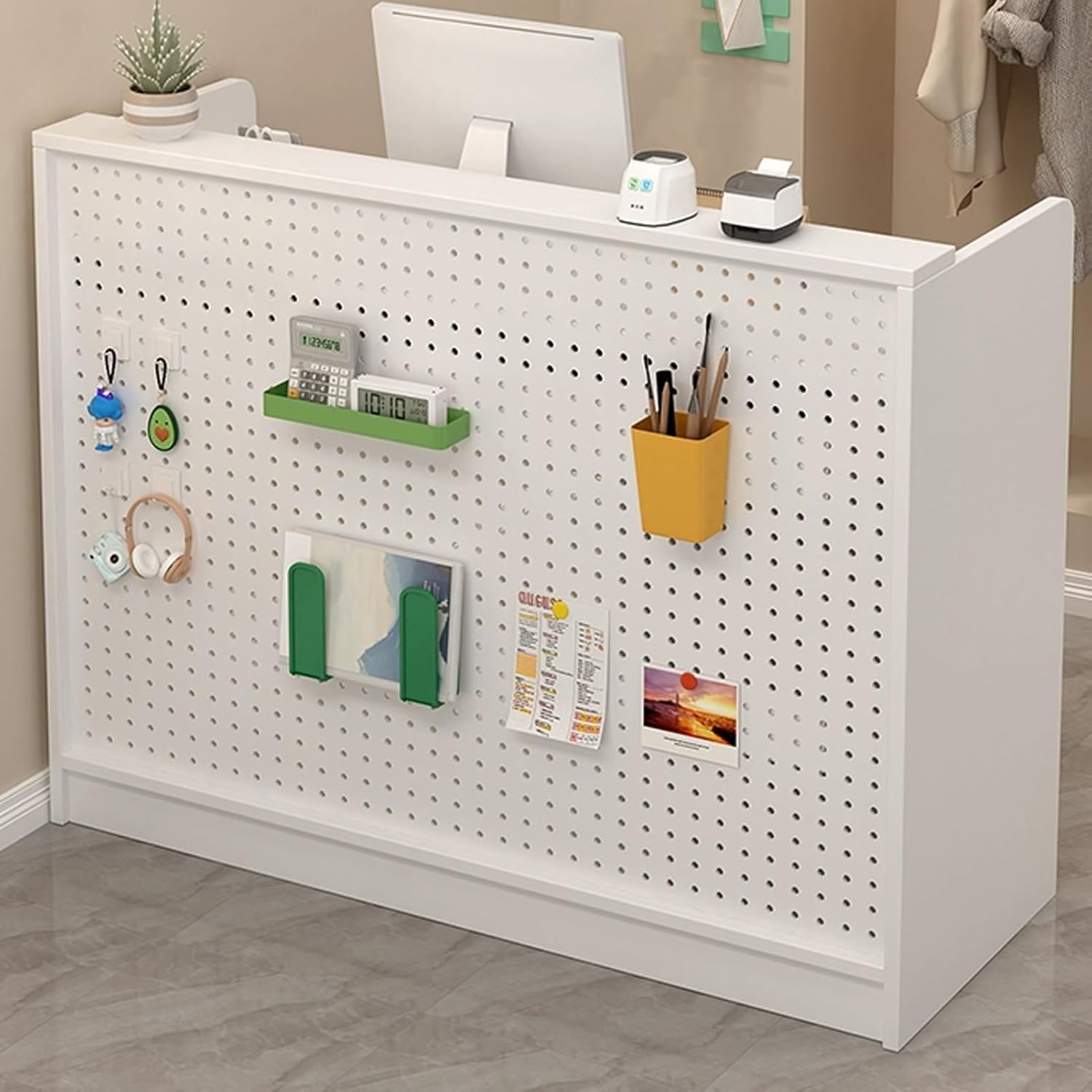 JKGHK Reception Desk, Modern Front Desk Reception Room Table with Perforated Board, Retail Checkout Counter with Lockable Drawers, for Retail, Lobby, Beauty Salon(Brown,23.6in/60cm)