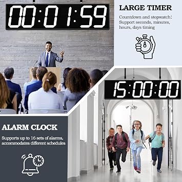 CHKOSDA 28.4 Digital Clock with Large Display,Hanging Clock with Clearly Visible Large Digital Double-Sided Display,Multi-Function Led Clock with Temperature and Calendar Display (White)