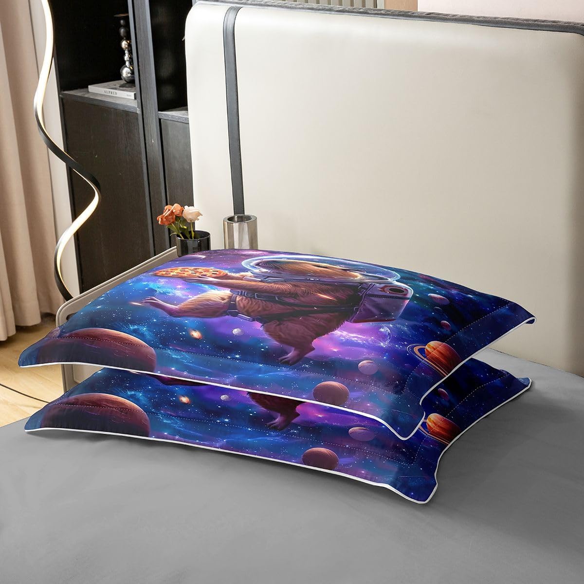 Erosebridal Astronaut Capybara Twin Bedding Set - Outer Space Themed Universe 100% Cotton Duvet Cover for Kids Boys Girls, Planet Galaxy Bed Set, Cute Animal Print Comforter Cover Room Decor