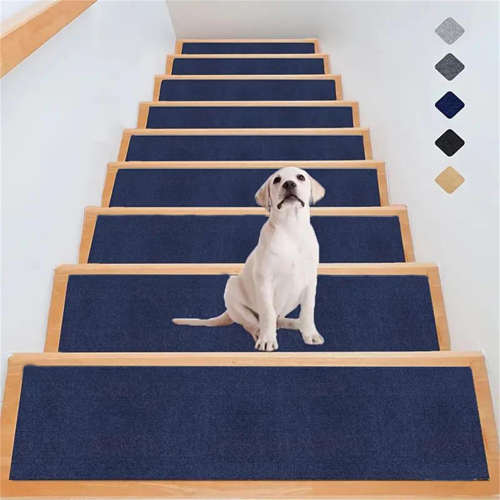 Odot Silent Stair Pads Non-Slip Stair Mats, Dirty-Resistant Stair Runner Carpet Treads, Reusable Stair Carpet, Stairslide Carpets for Elders, Kids & Pet Rugs Safety Mats (Navy Blue,Set of 5)