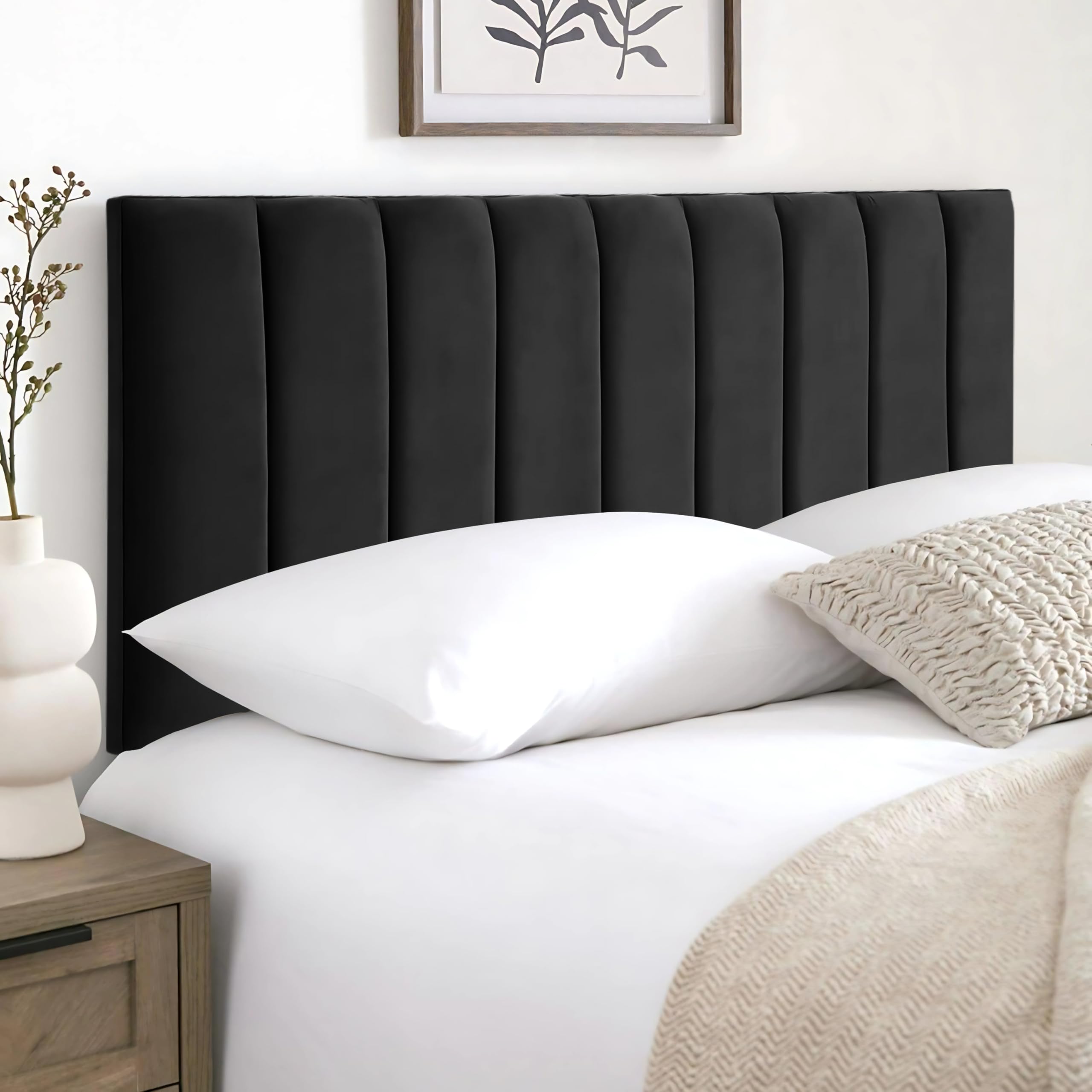 HB-1 Headboards for Beds – 9vp 24'' Divan Bed Headboard – Headboards for Divan Beds, Bedroom & Hotel Furniture, Elegant Soft Plush Fabric Head Board (Black Plush, 2FT6 Small Single) — image 1