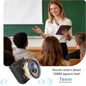Voice Amplifier for Teachers with Wireless Lavalier Lapel Microphone, Portable Bluetooth Microphone & Speaker, Magnetic Charging Bullhorn Megaphone for Classroom, Meetings, Yoga (Black)