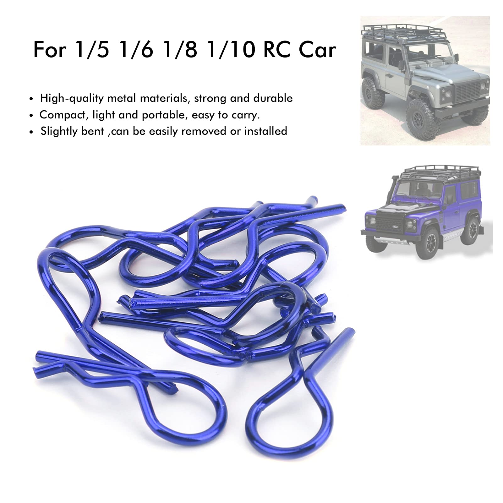 equlup 10pcs Universal RC Car Body Shell Pin R Type Clips for 1/5 1/6 1/8 1/10 RC Car Clip Pin Remote Control Accessories (Blue)