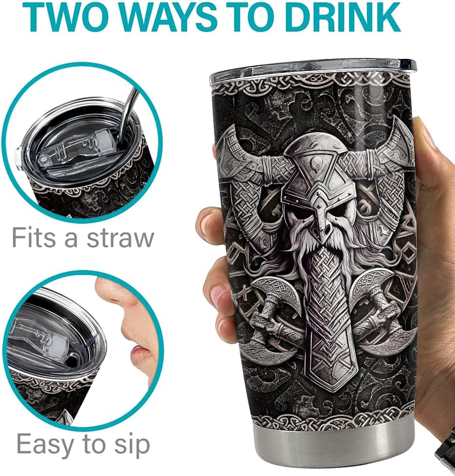 Viking Gifts for Men Viking Cup Tumbler 20oz Vikings Stainless Steel Insulated Tumblers Coffee Travel Mug Gift for Birthday Christmas - Image 7