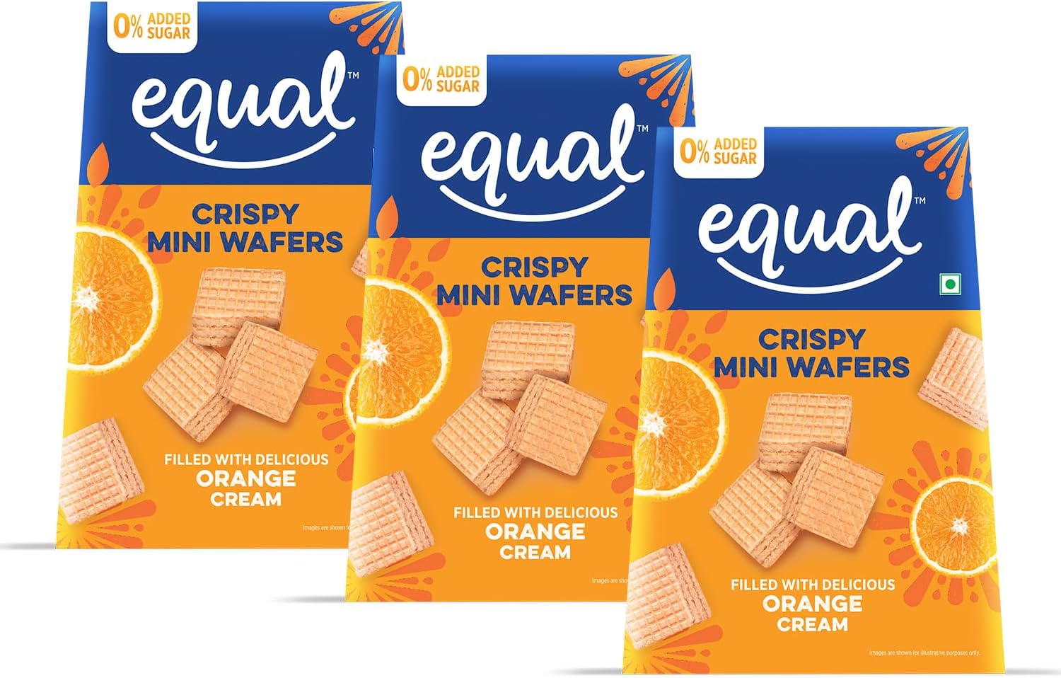 Equal Orange Wafer Cubes (Sugar-Free) | Pack of 3 (100g each) | 0% Added Sugar & 100% Taste | Flavoured Wafers | Crispy Creamy Wafers | Crunch Anytime Anywhere