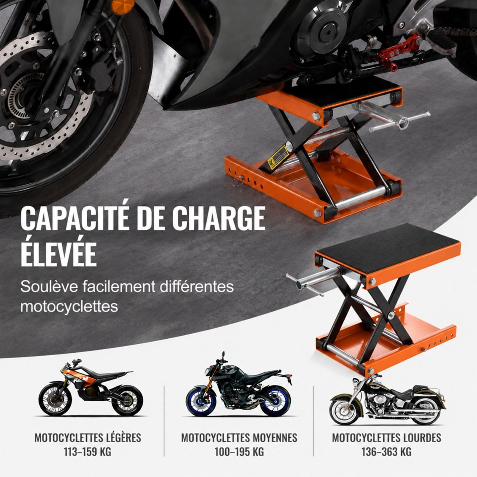Cric de Moto hydraulique à Ciseaux, Pont élévateur Moto avec Plateforme et poignée pour Entretien de Moto, Quad et ATV en Atelier