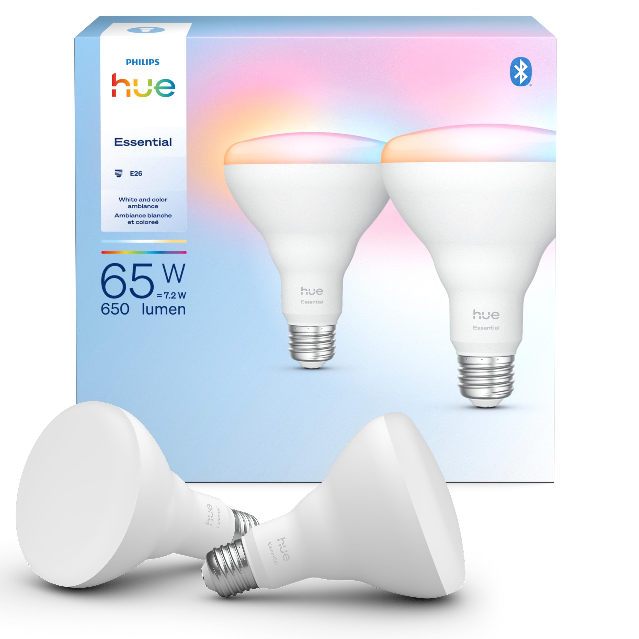 Philips Hue Essential Smart LED BR30 Bulb 2-Pack, White and Color