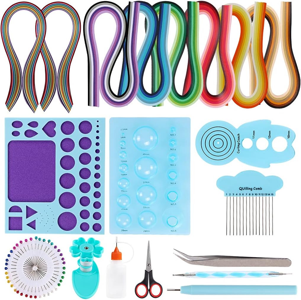 MDLUU Paper Quilling Kit with 960 Strips, 11 Pieces Blue Quilling Tools