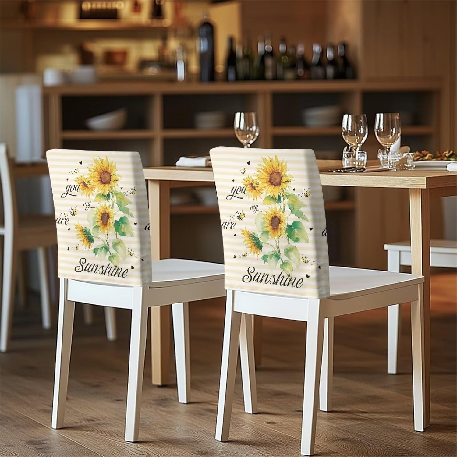 Doojoayie 6Pcs Sunflower Chair Slipcover Yellow Dining Chair Covers Retro Home Decorations Waterproof Stretch Seat Back Covers Kitchen Decor for Family Party Ceremony, Banquet