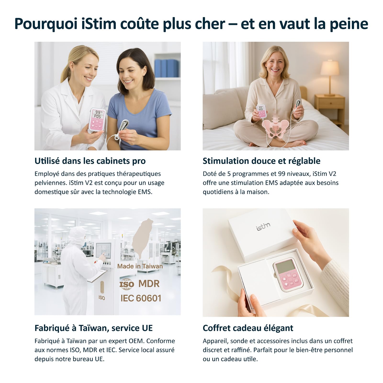 iSTIM V2 Kegel Exerciseur Stimulateur d'incontinence avec sonde pour le contrôle de la vessie et l'exercice du plancher pelvien pour les femmes Stimulateur musculaire électrique (EMS)